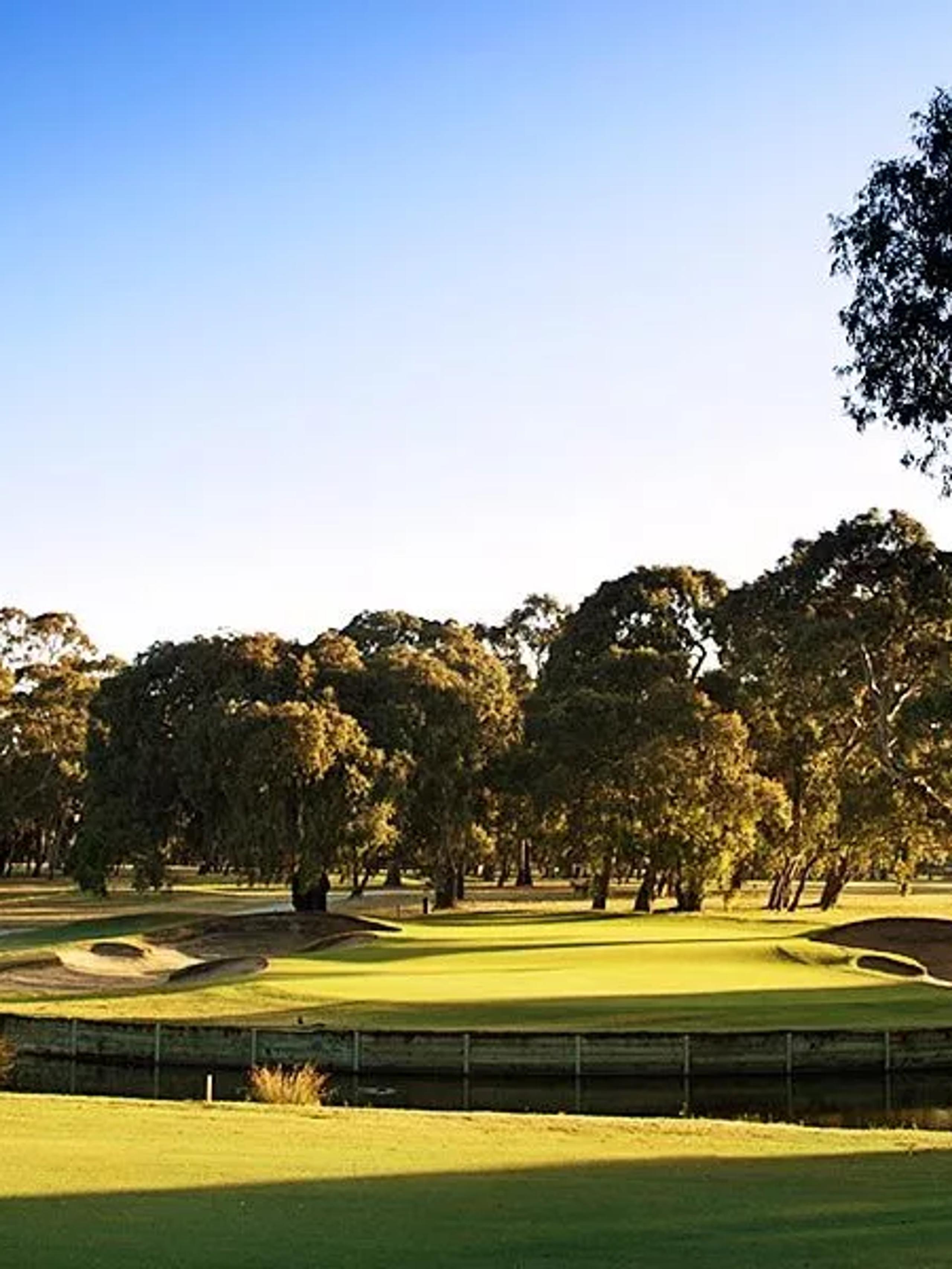 Evening scene over a park in Glenroy with long tree shadows