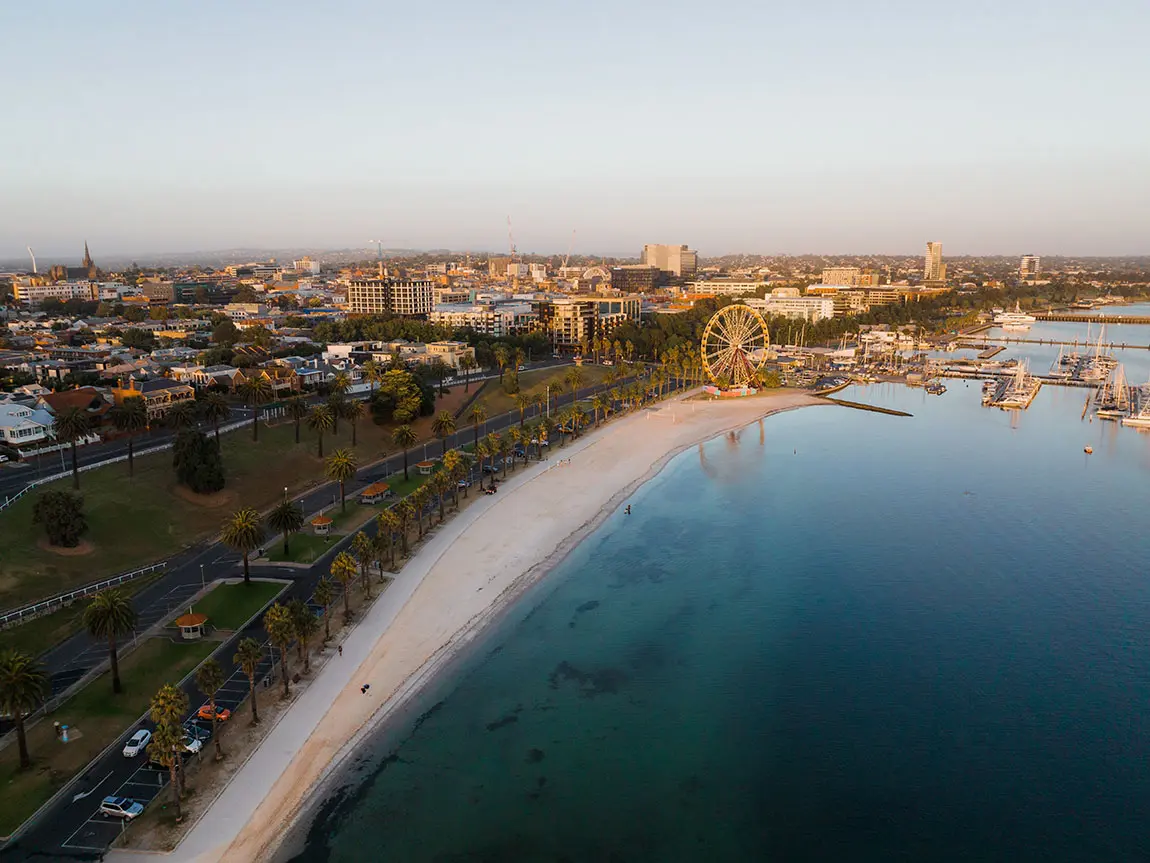 Aerial coastal view over Geelong