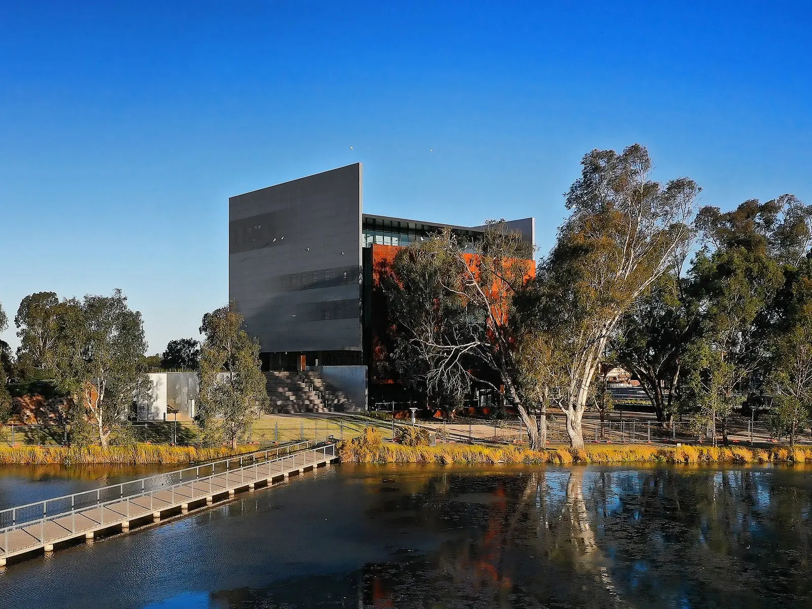 Unusual modern building near the water in Shepparton