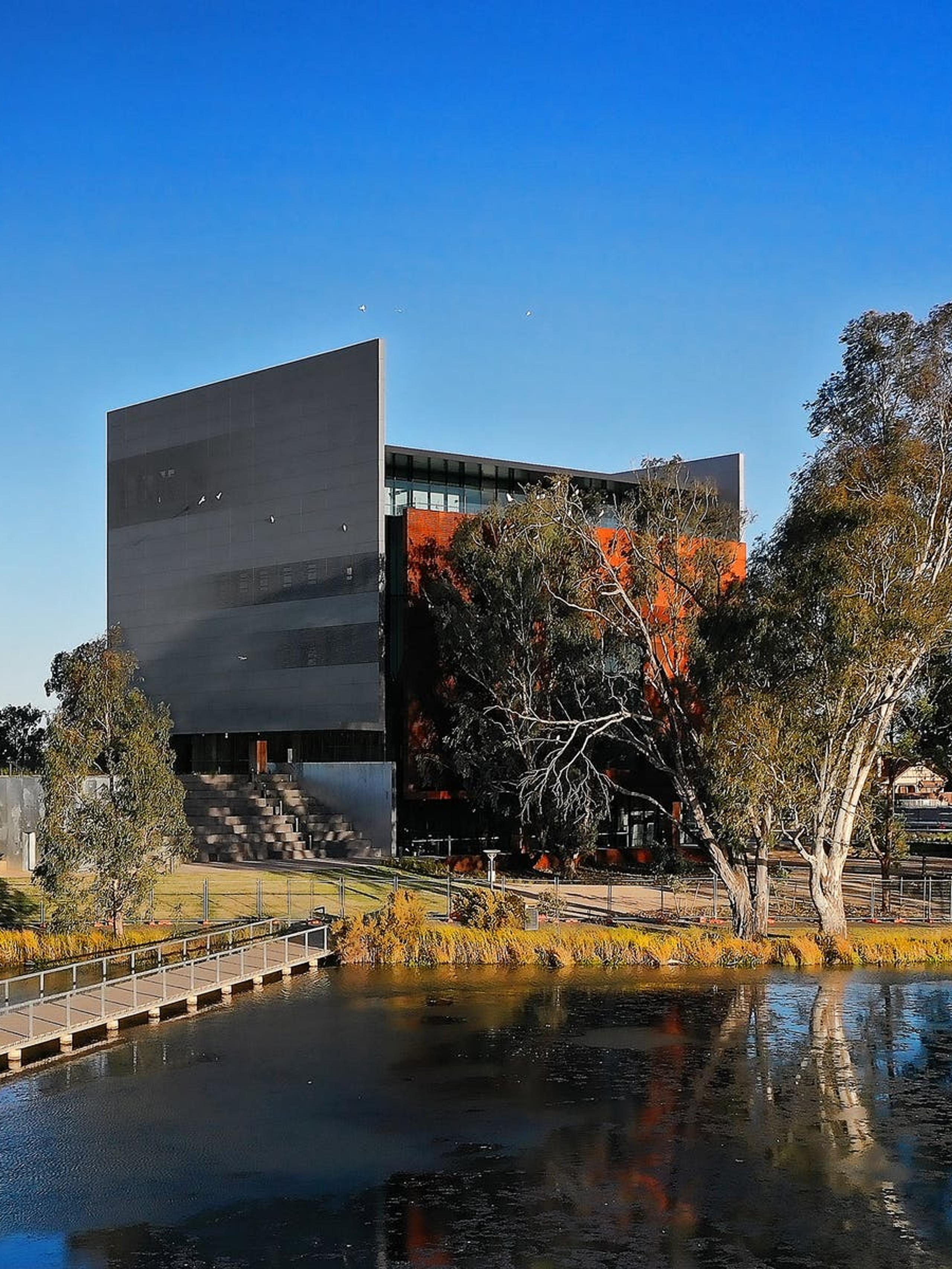 Unusual modern building near the water in Shepparton