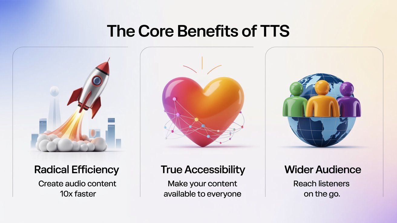 Adopting TTS provides immediate, measurable benefits for any creator or business