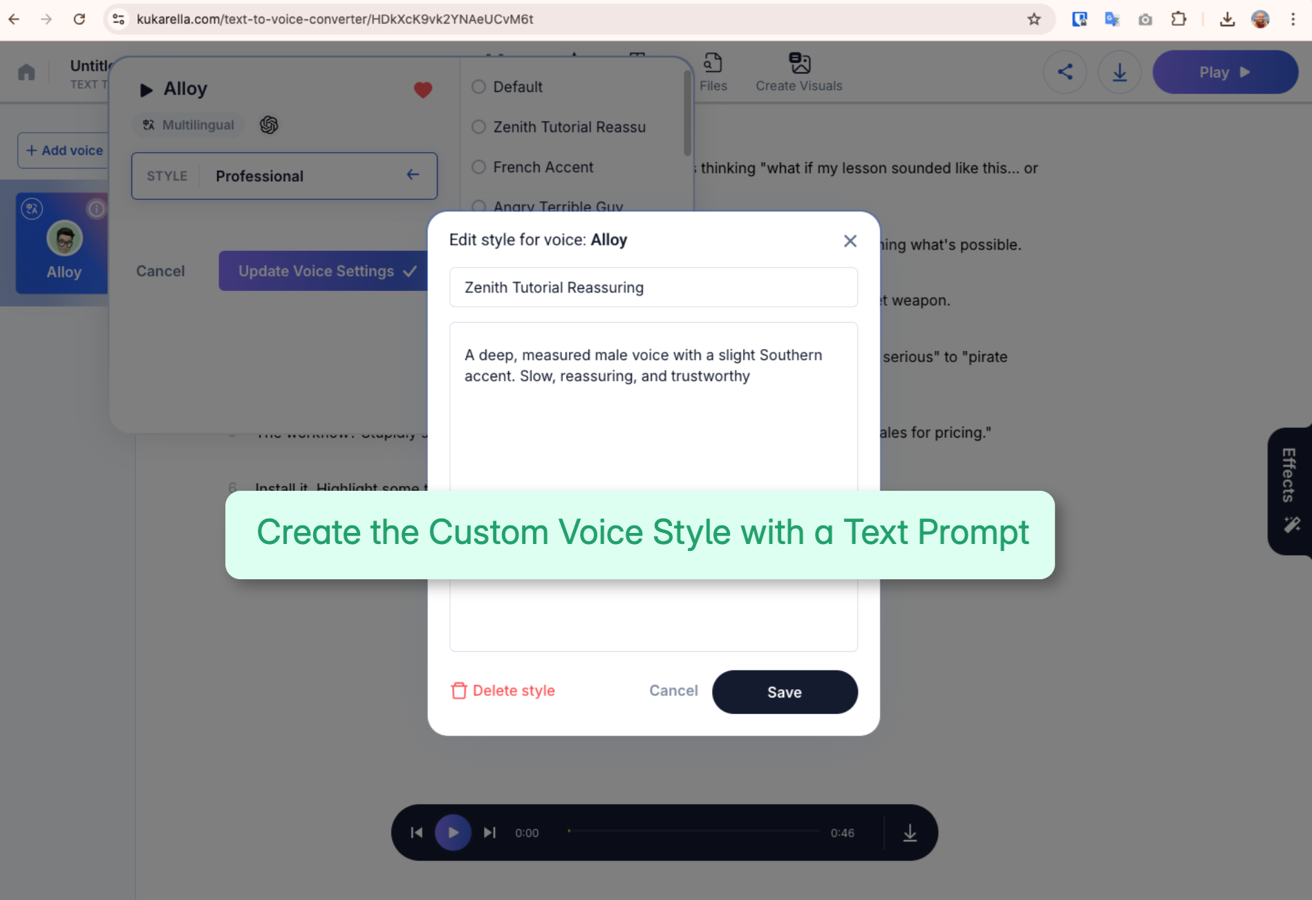 Create the Custom Voice Style with a Text Prompt