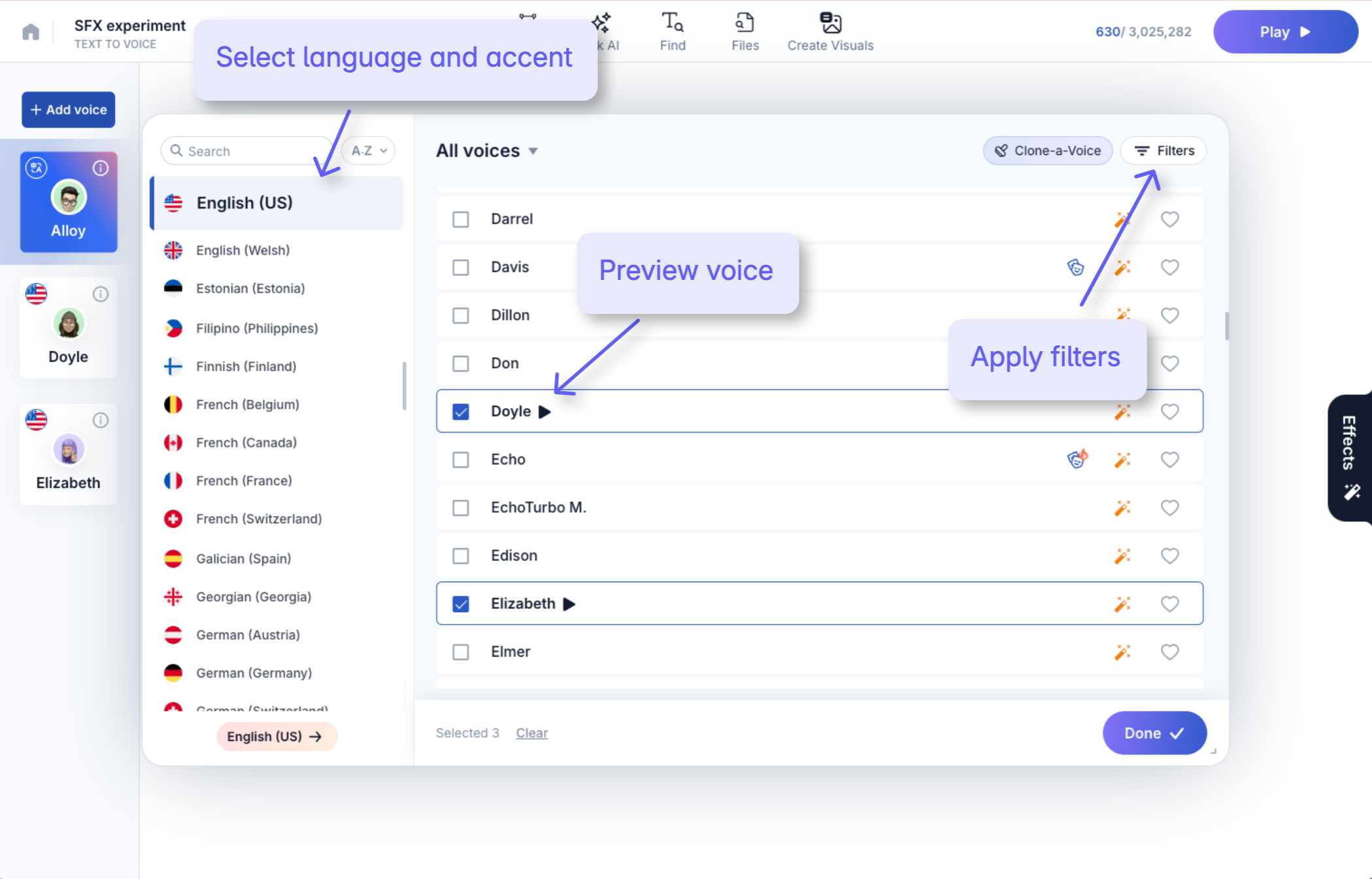 How to select voice in a typical text to voice converter