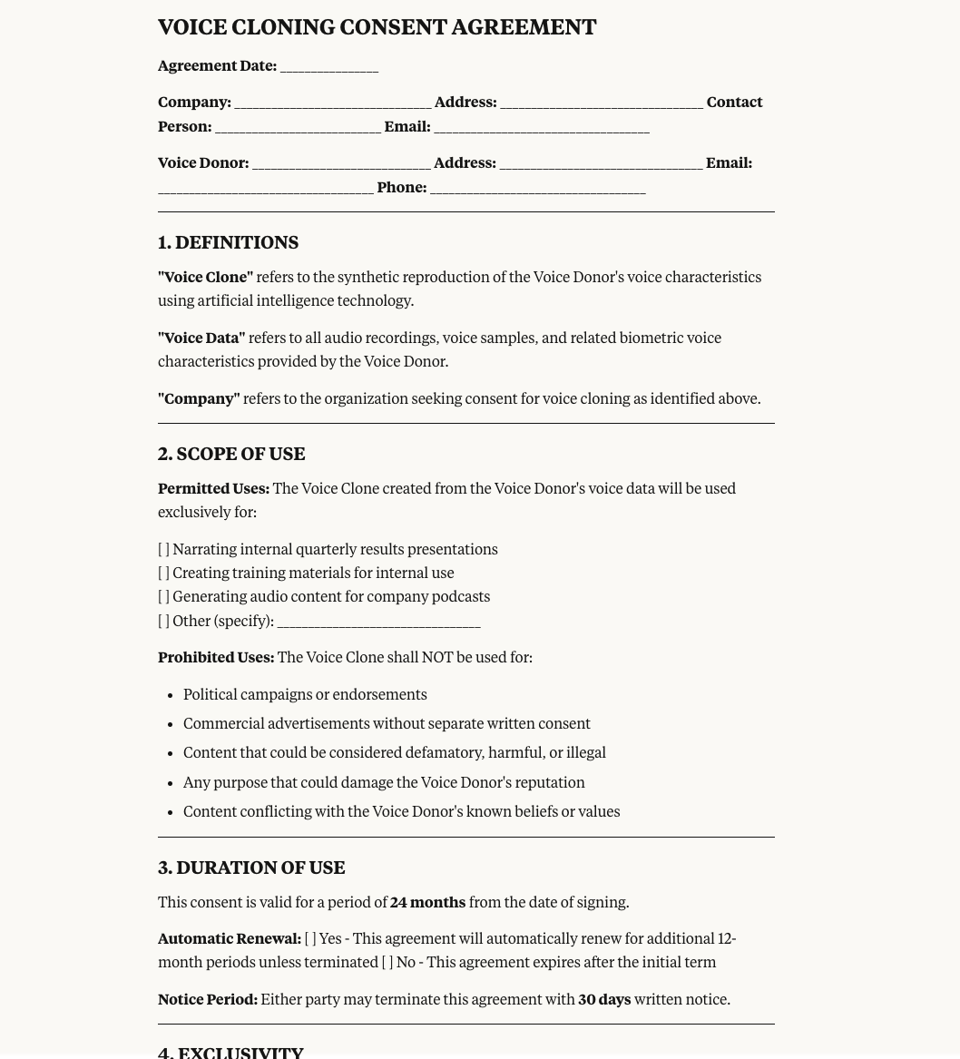 VOICE CLONING CONSENT AGREEMENT