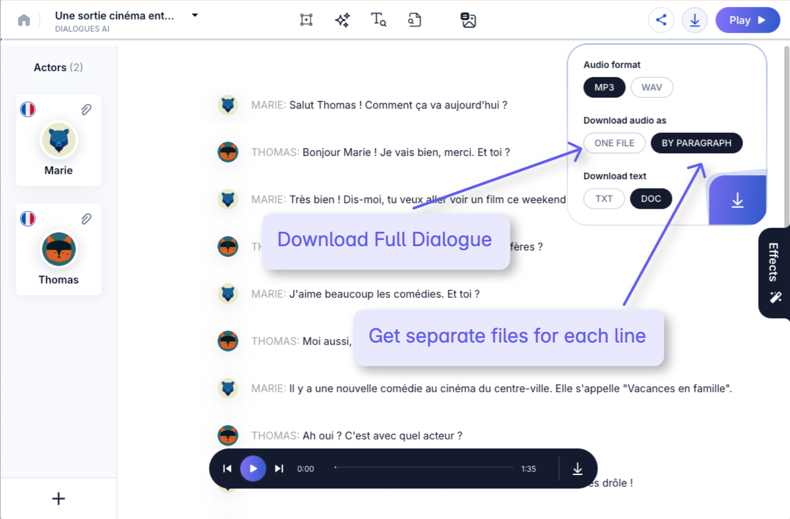 downloading ai generated dialogue