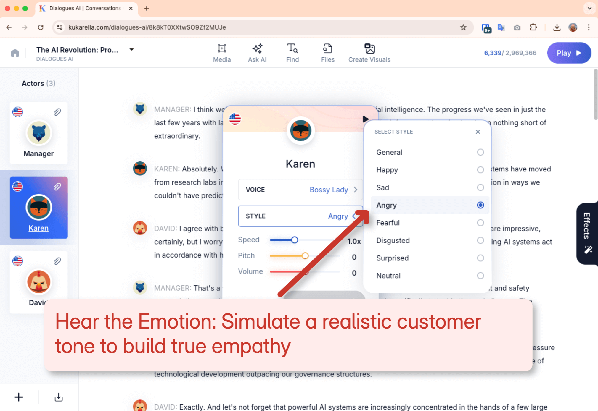 Emotional styles in a training dialogue