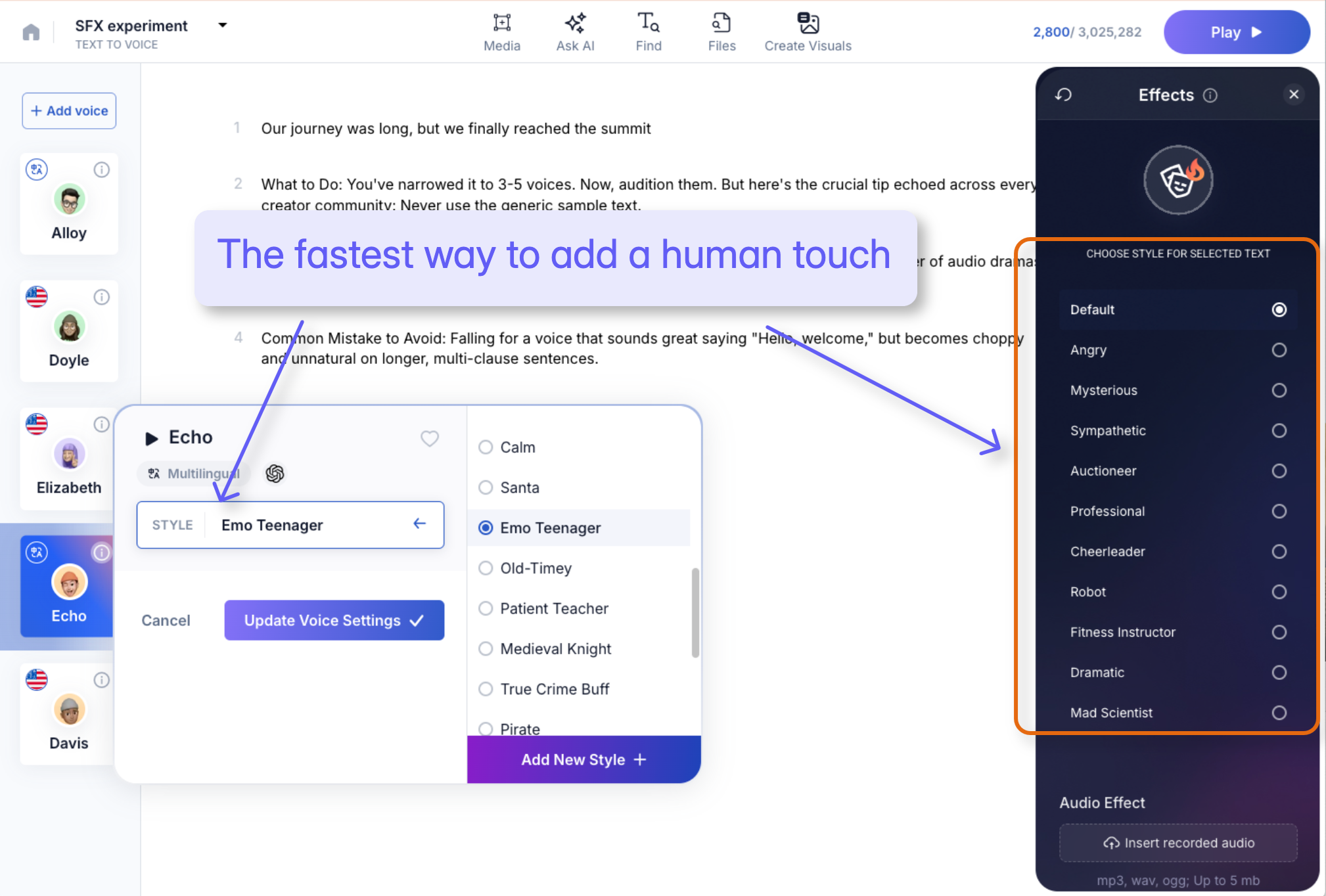 Use the 'Emotion Engine'—Voice Styles'