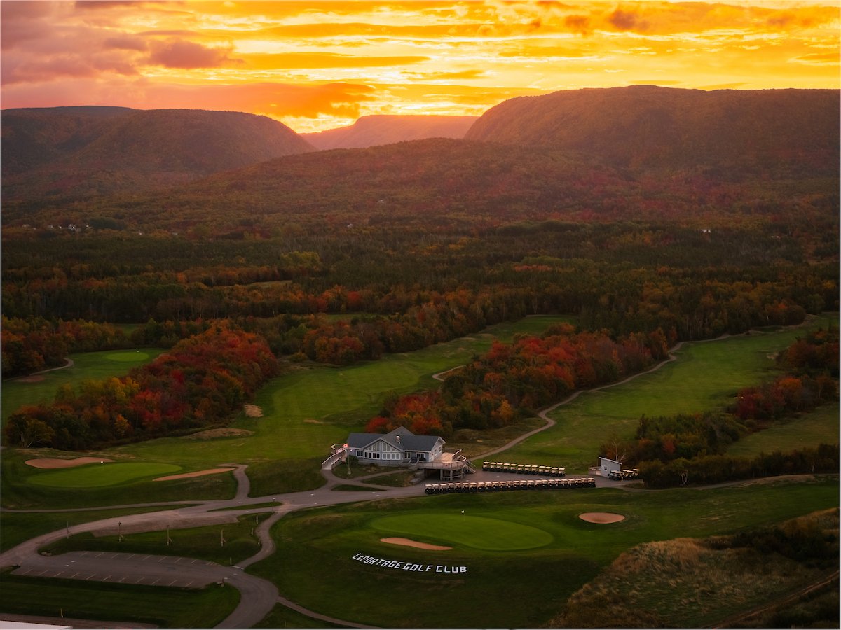 Aerial view over fairways