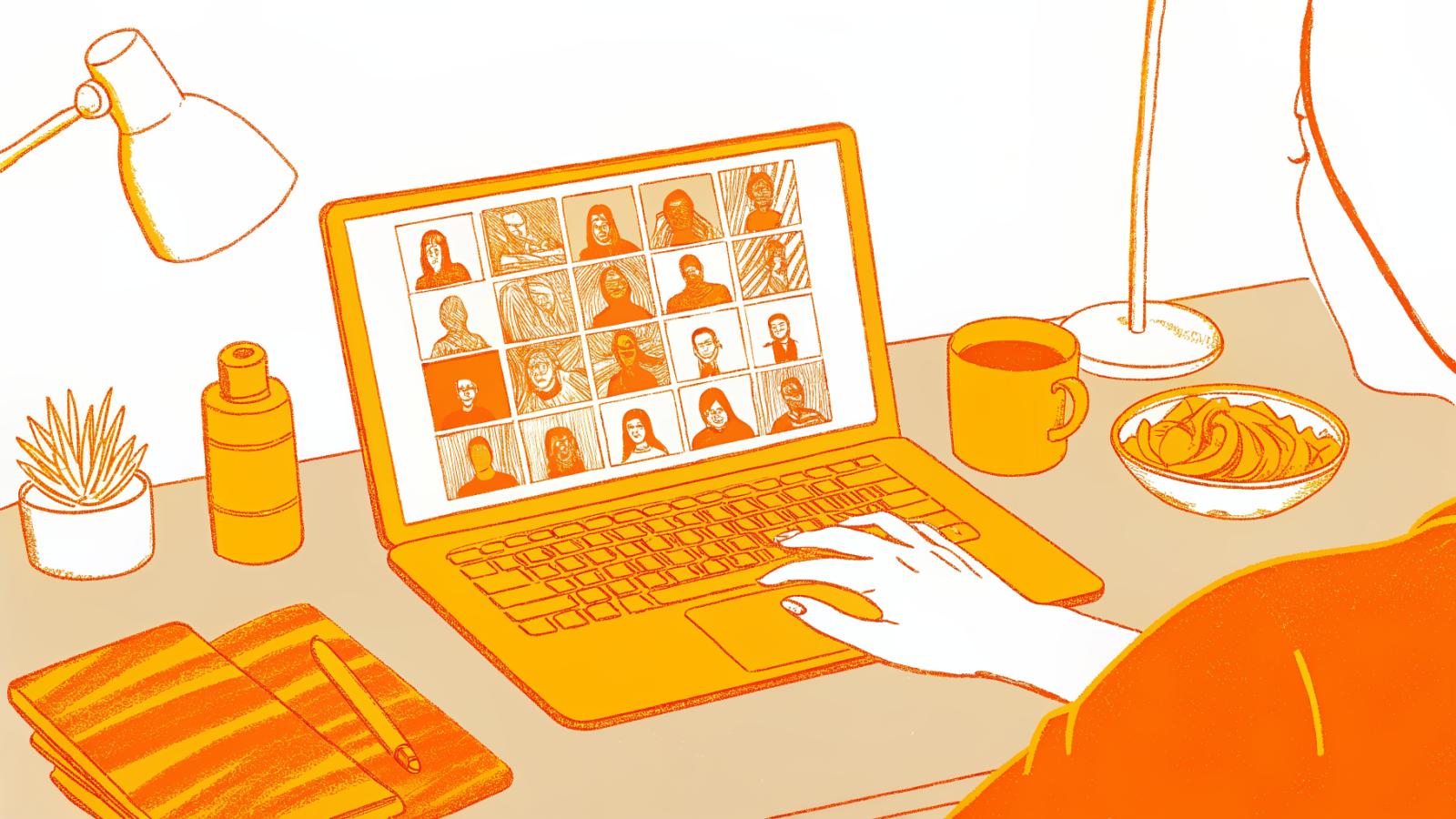 Creator at laptop building a UGC video portfolio with product demos lined up on desk