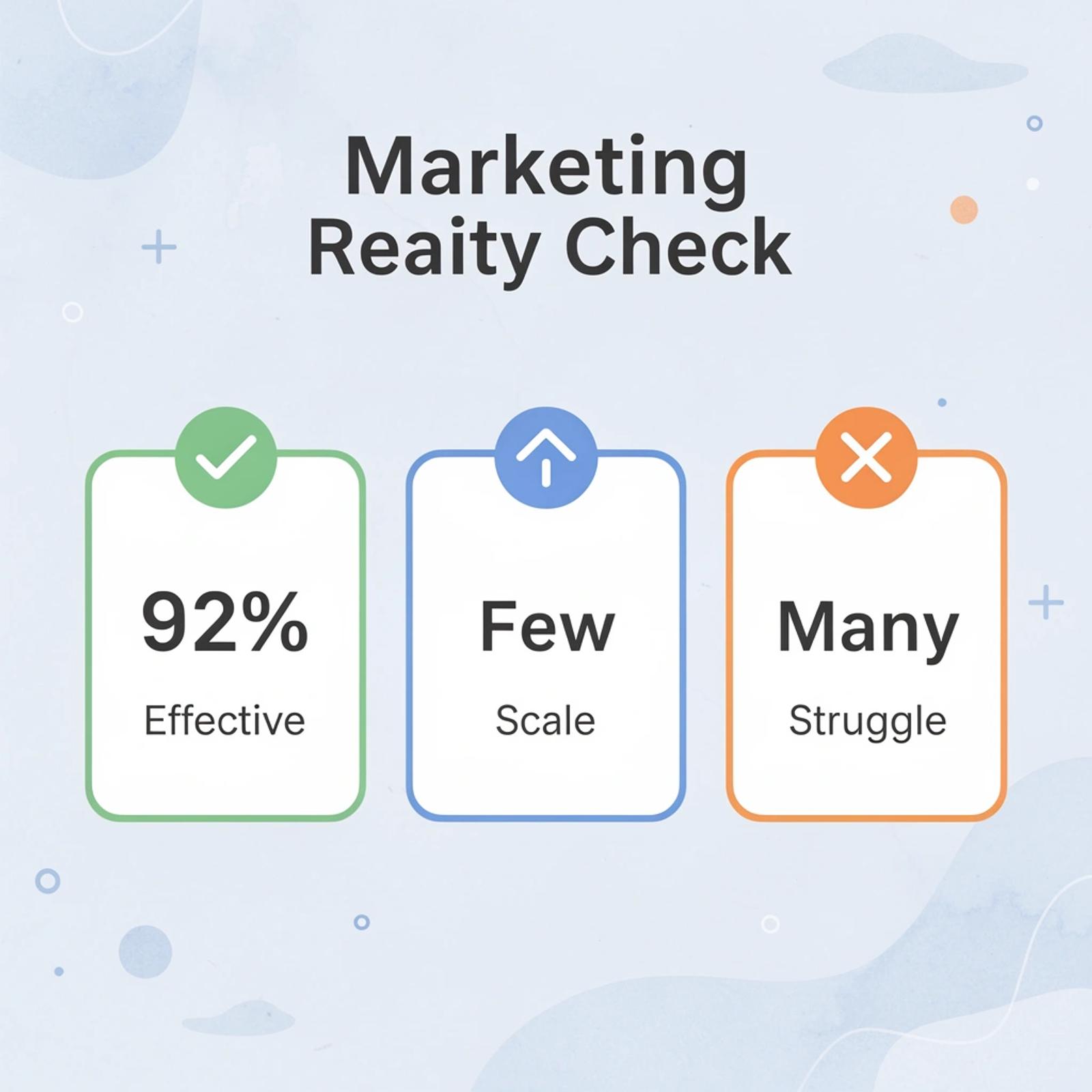 Statistics showing marketing effectiveness vs scaling challenges