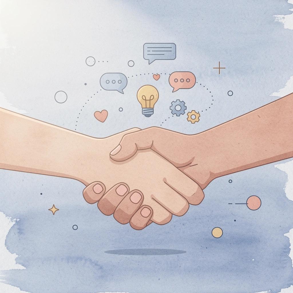 Scene illustration of a handshake representing brand partnership deals