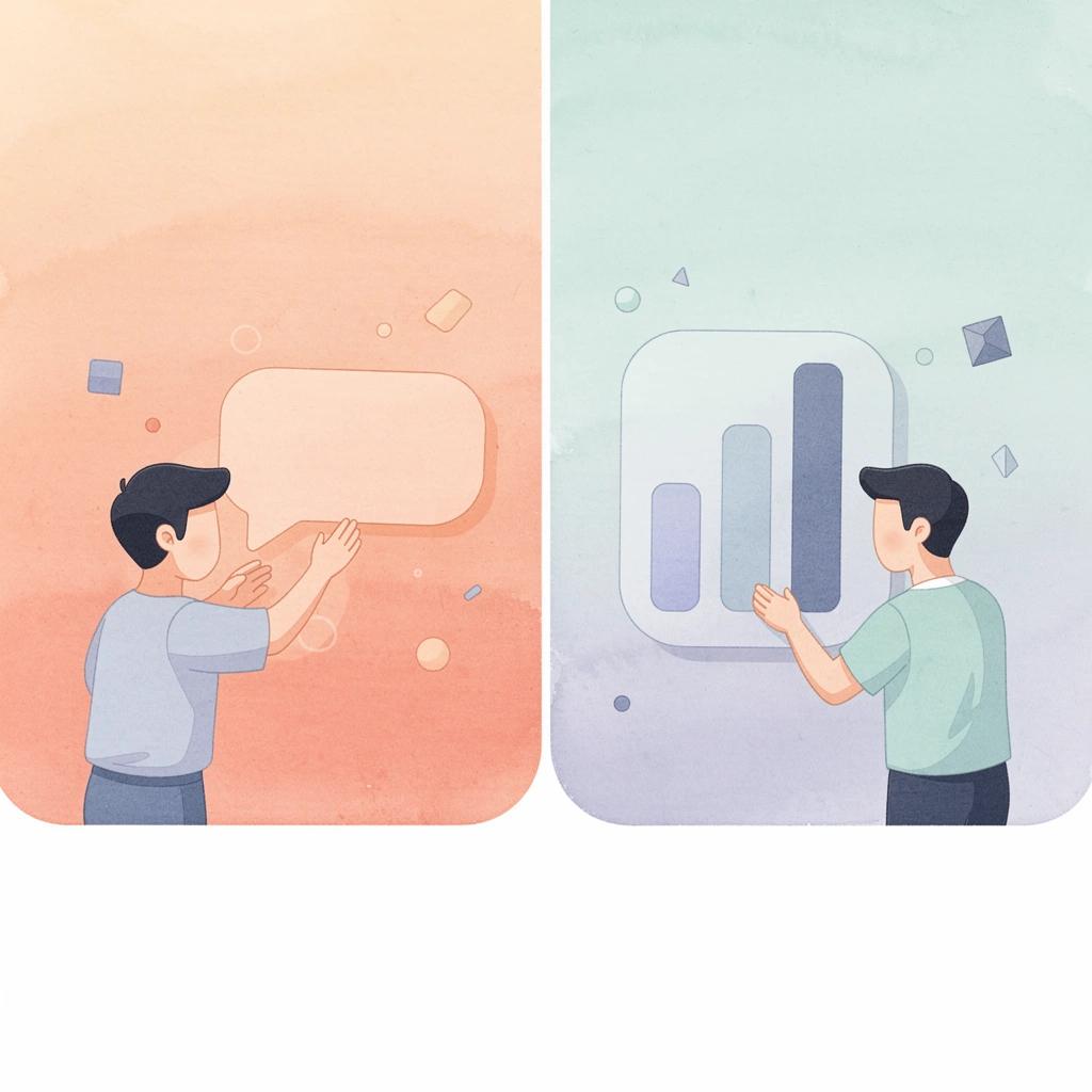 Scene illustration contrasting digital creators and influencers as two distinct approaches