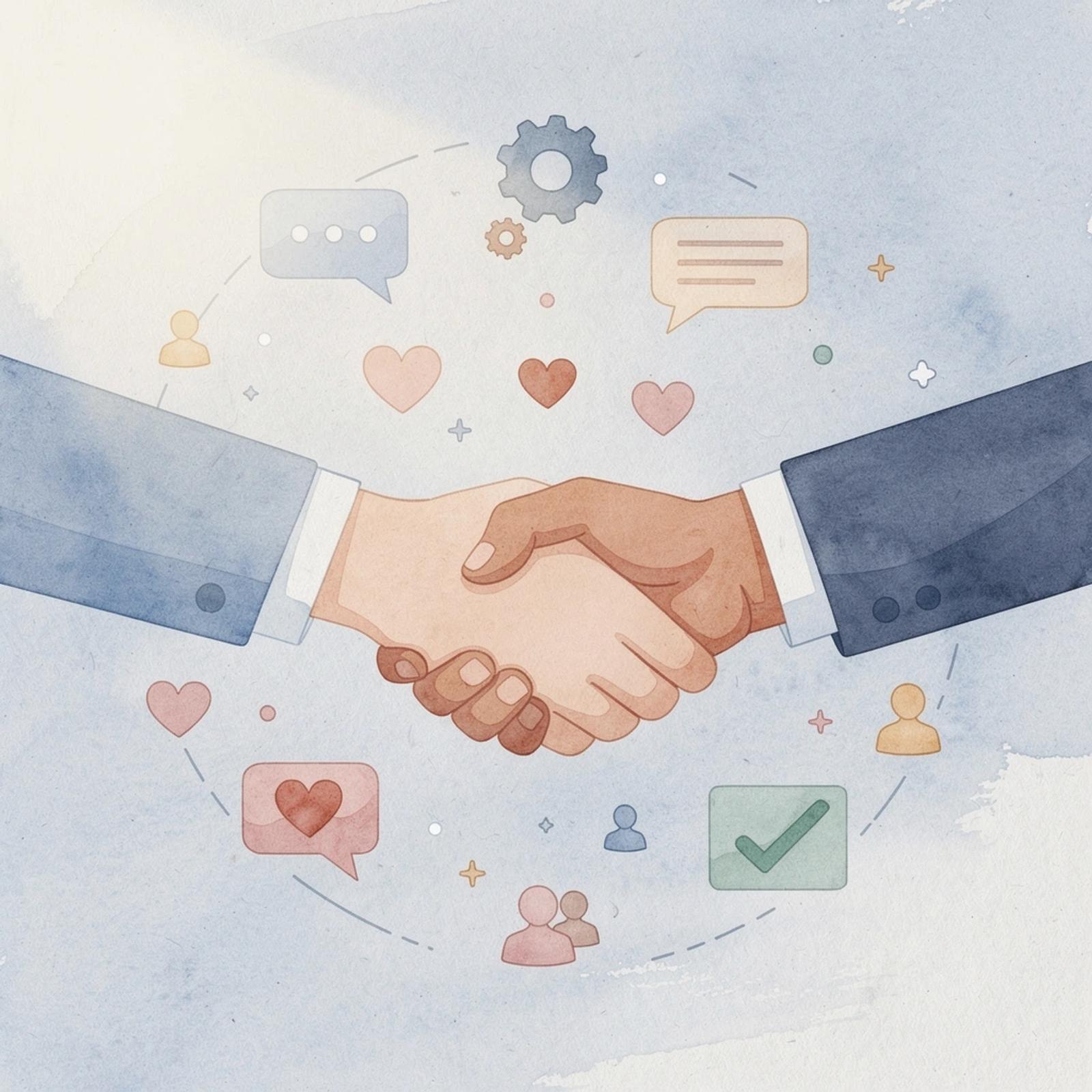 Scene of a handshake between a creator and a brand representing sponsorship deals