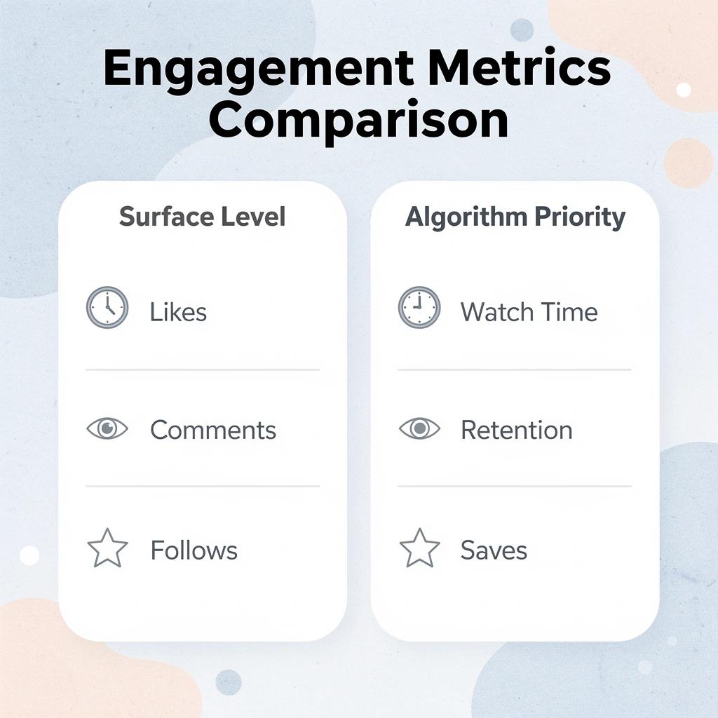 Comparison chart showing surface-level metrics versus algorithm-prioritized metrics
