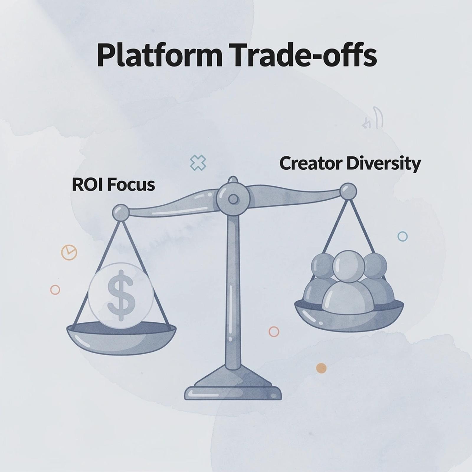 Balance scale showing trade-off between ROI focus and creator diversity