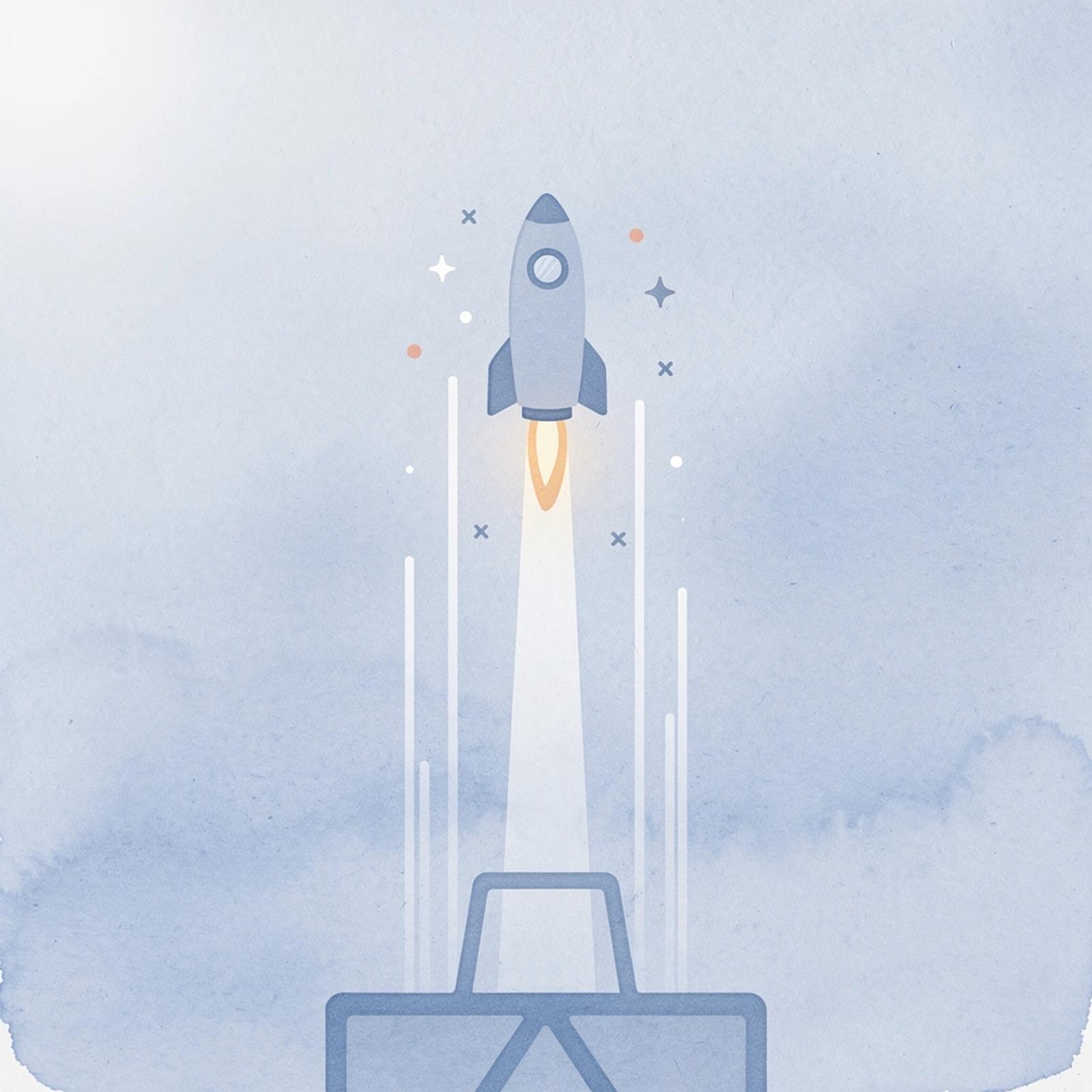 Scene illustration of a rocket launching upward, symbolizing business scaling with influencer marketing