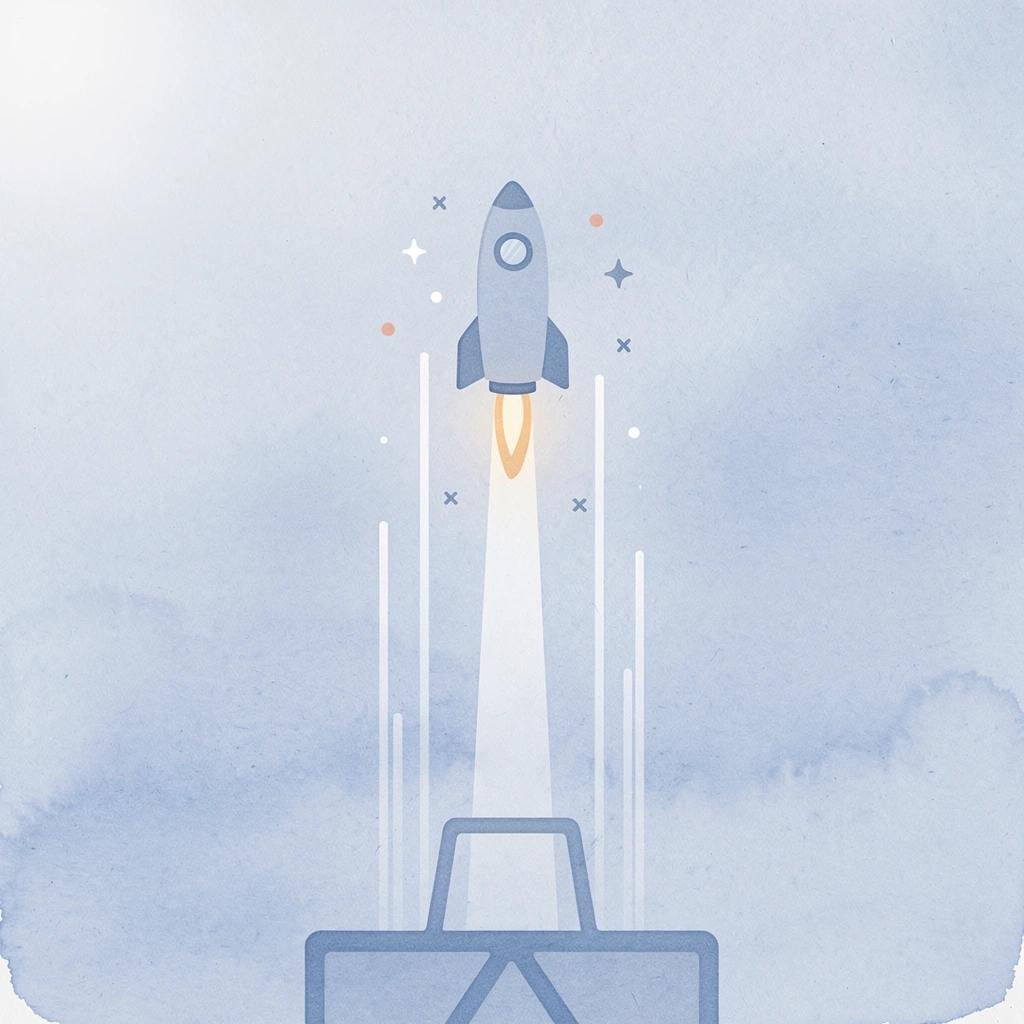 Scene illustration of a rocket launching upward, symbolizing business scaling with influencer marketing