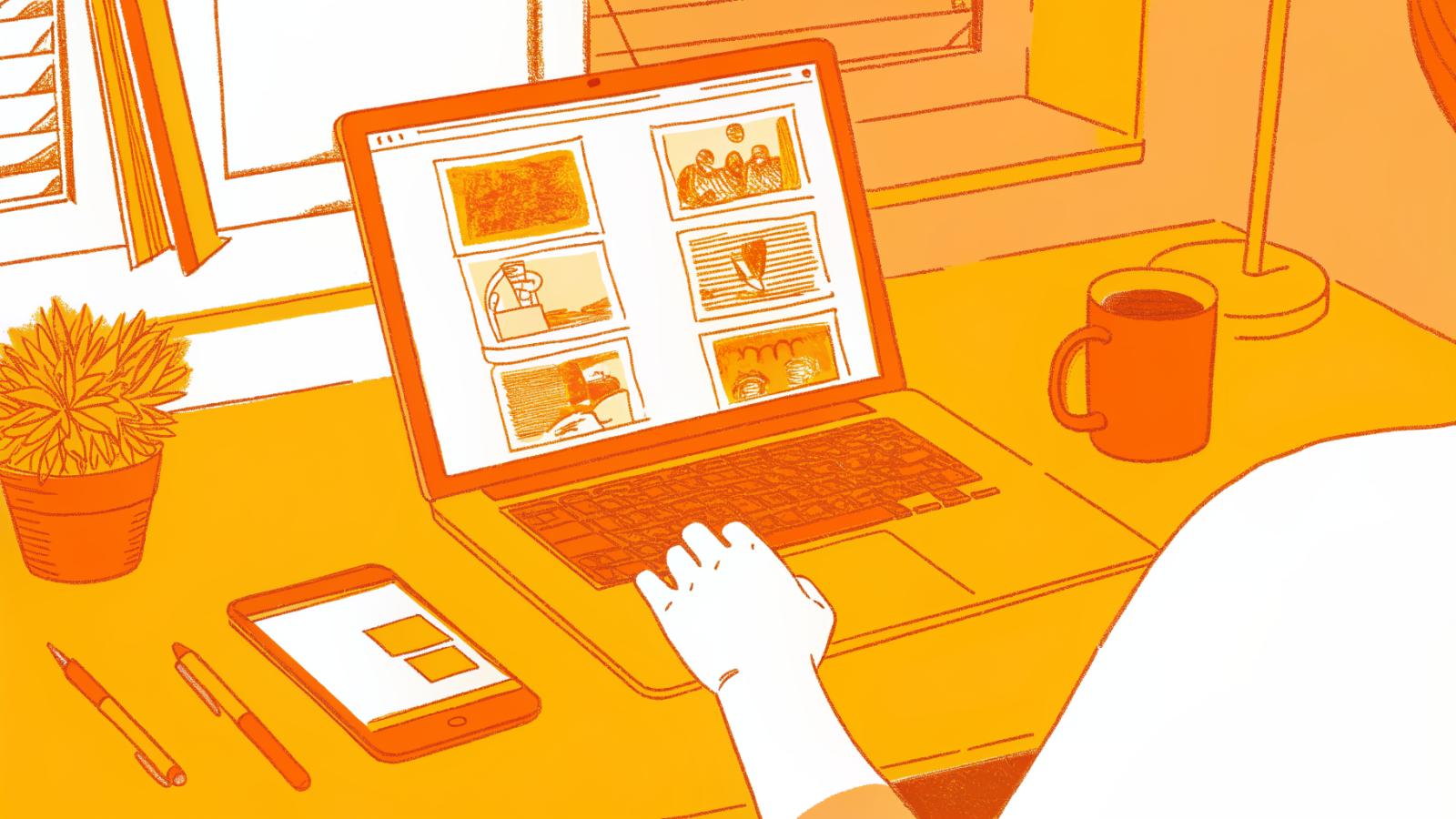 Creator building a UGC video portfolio on laptop with smartphone and sticky notes nearby