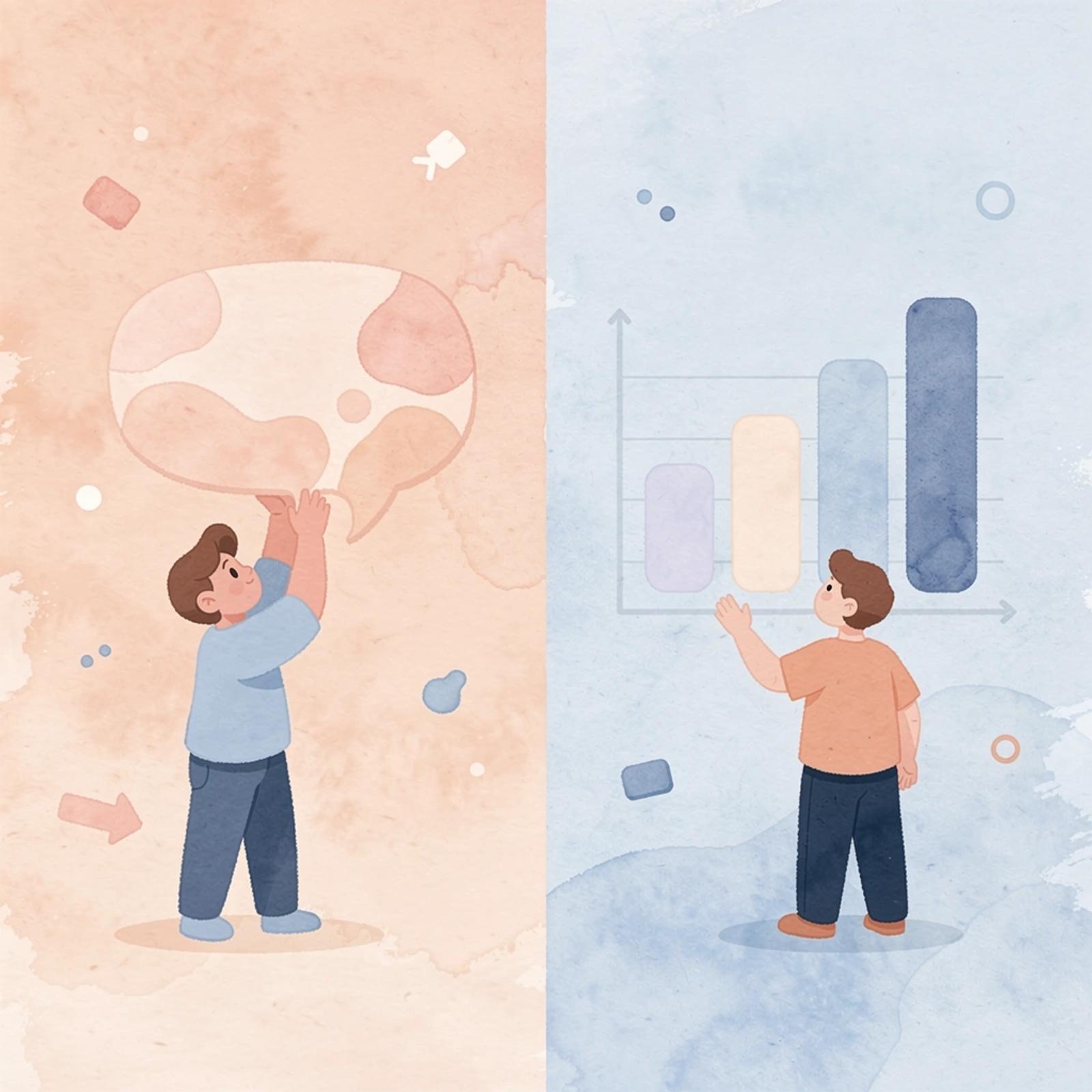Split scene illustration contrasting volume-based and strategic creator marketing approaches