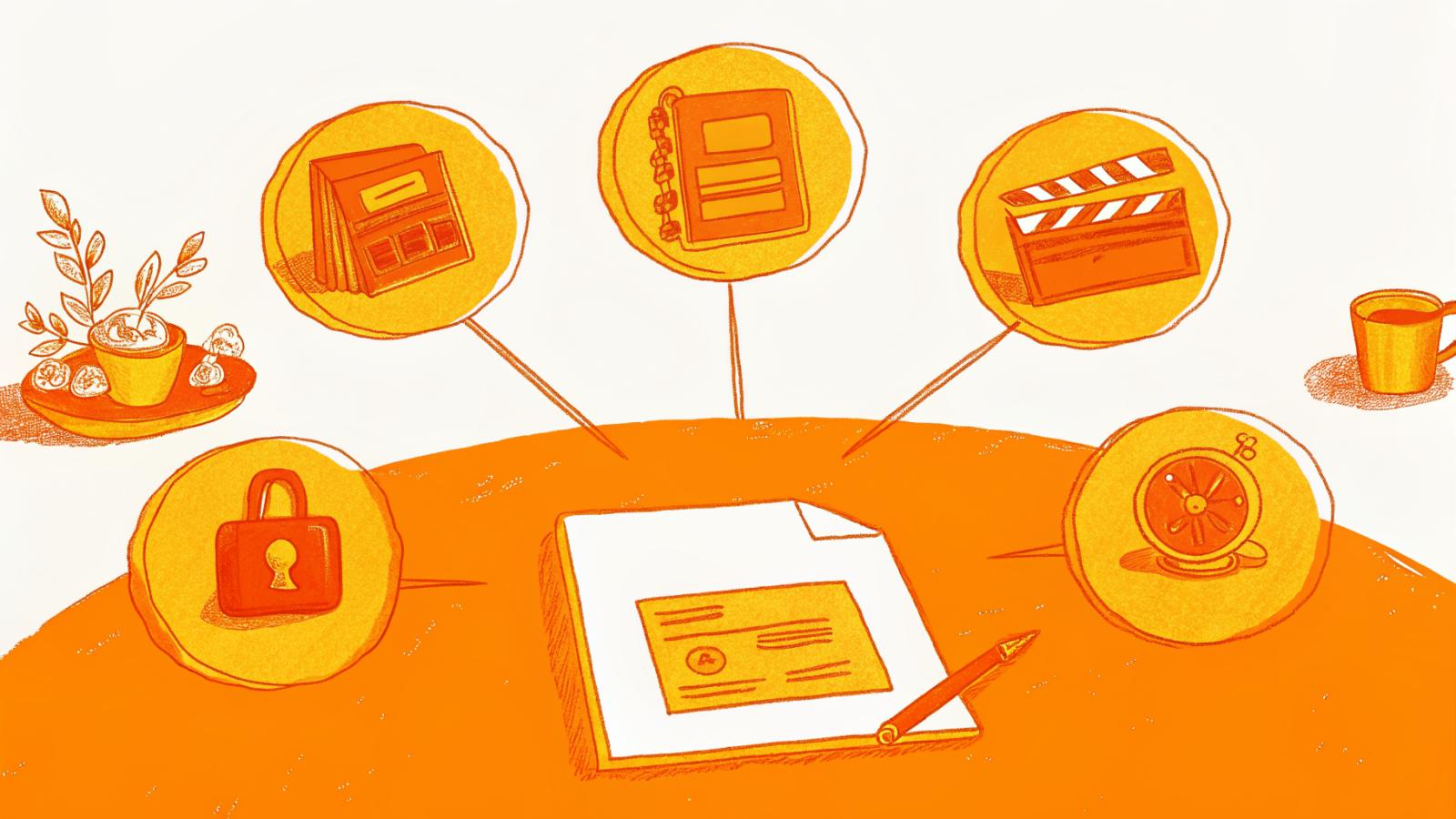 Contract hub with icons for exclusivity, usage rights, engagement, and niche authority premiums
