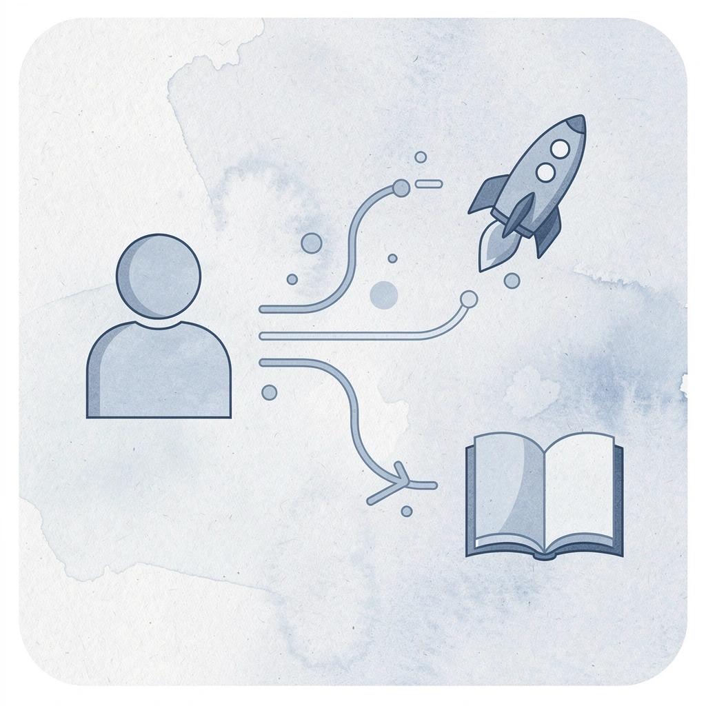 Icon showing content creation splitting into multiple campaign paths