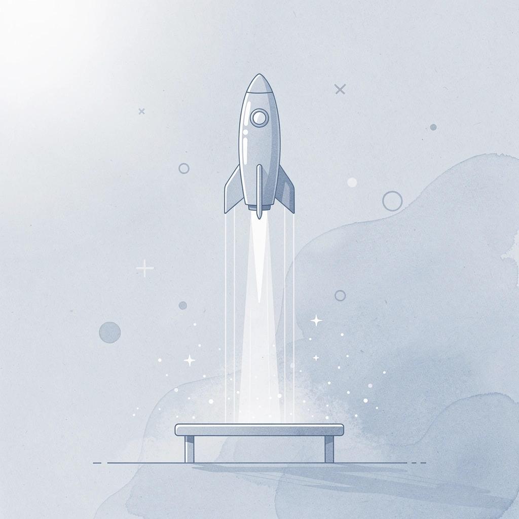 Rocket launching upward representing viral content reaching massive audiences quickly