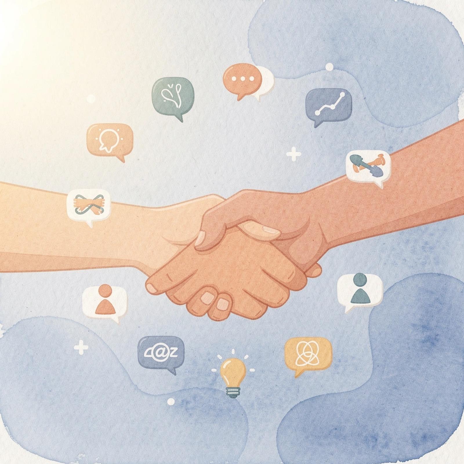 Scene illustration of a handshake representing brand collaboration partnerships