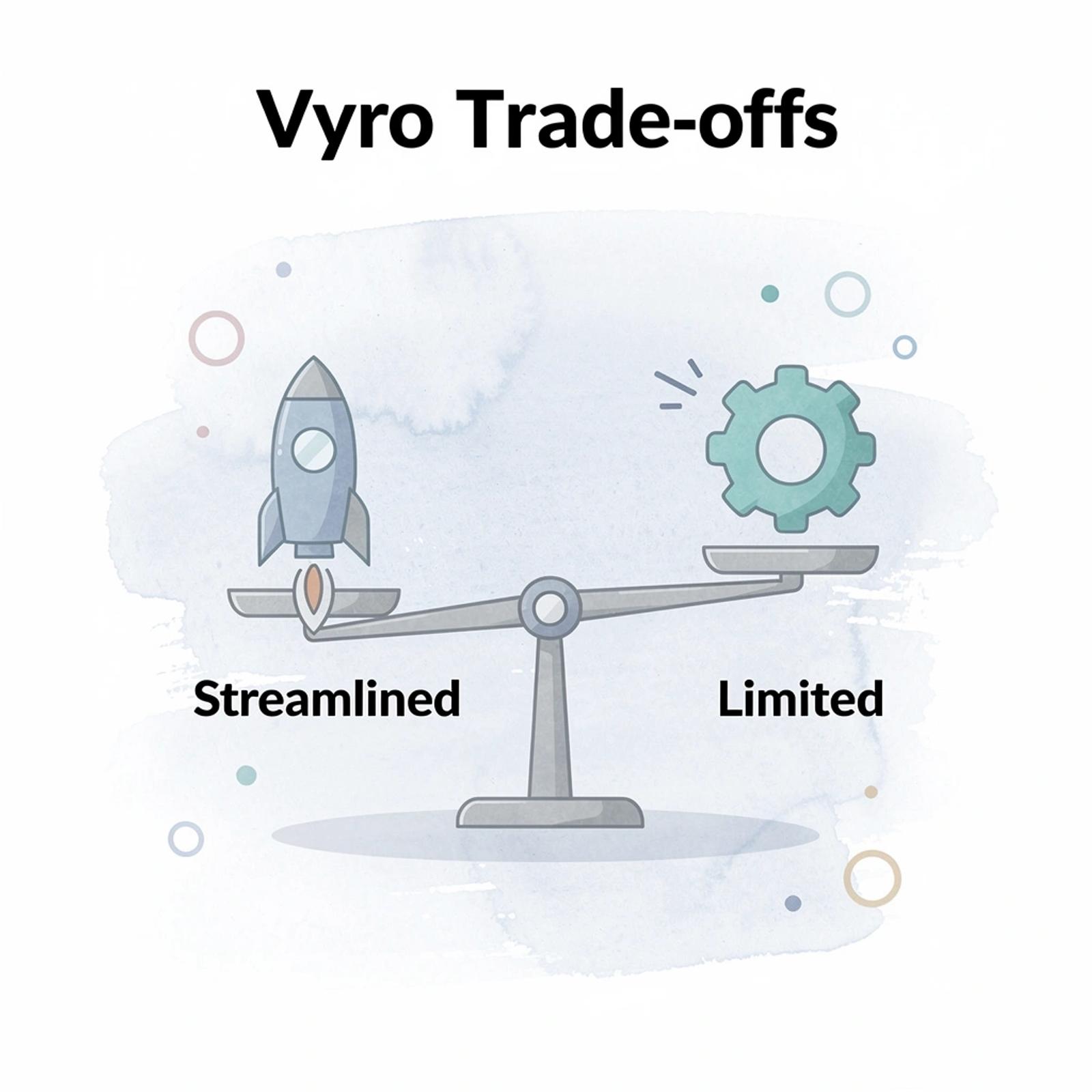 Balance scale showing Vyro's strengths versus limitations