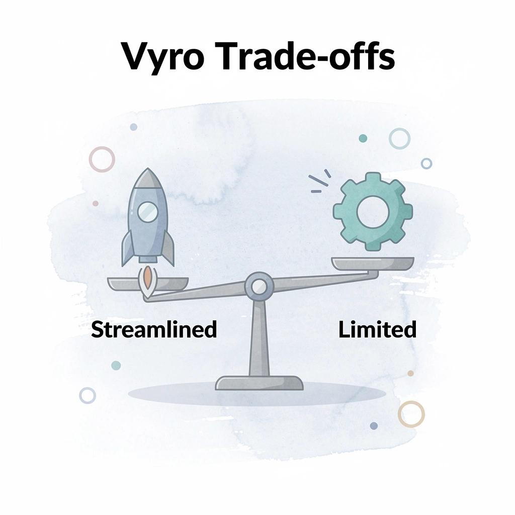 Balance scale showing Vyro's strengths versus limitations