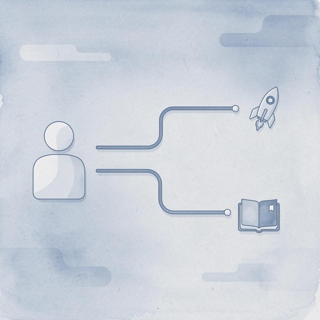 Platform icon splitting into two paths representing scaling versus stalling