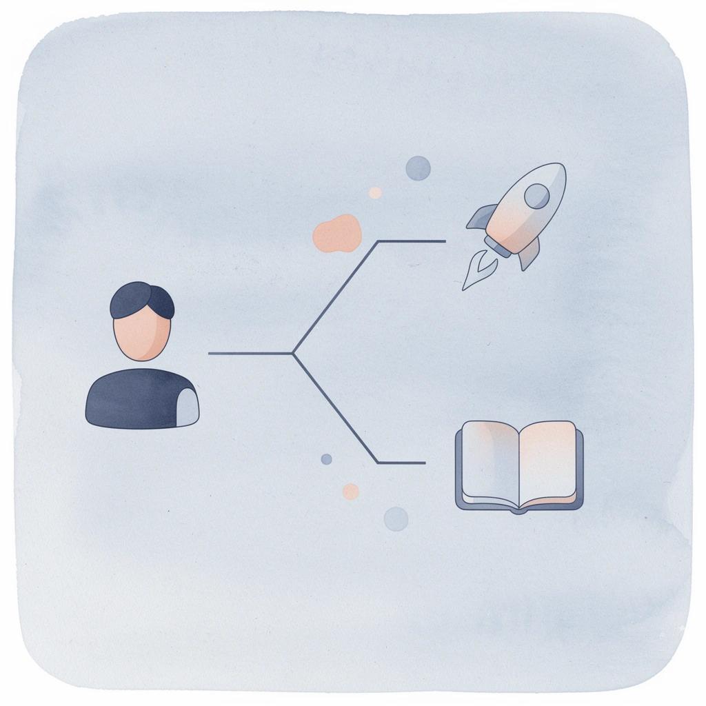 Decision point icon splitting into multiple platform selection paths