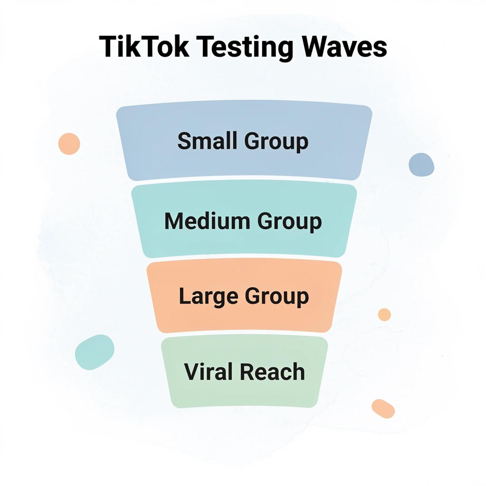 Funnel showing TikTok's progressive testing waves from small to large audiences