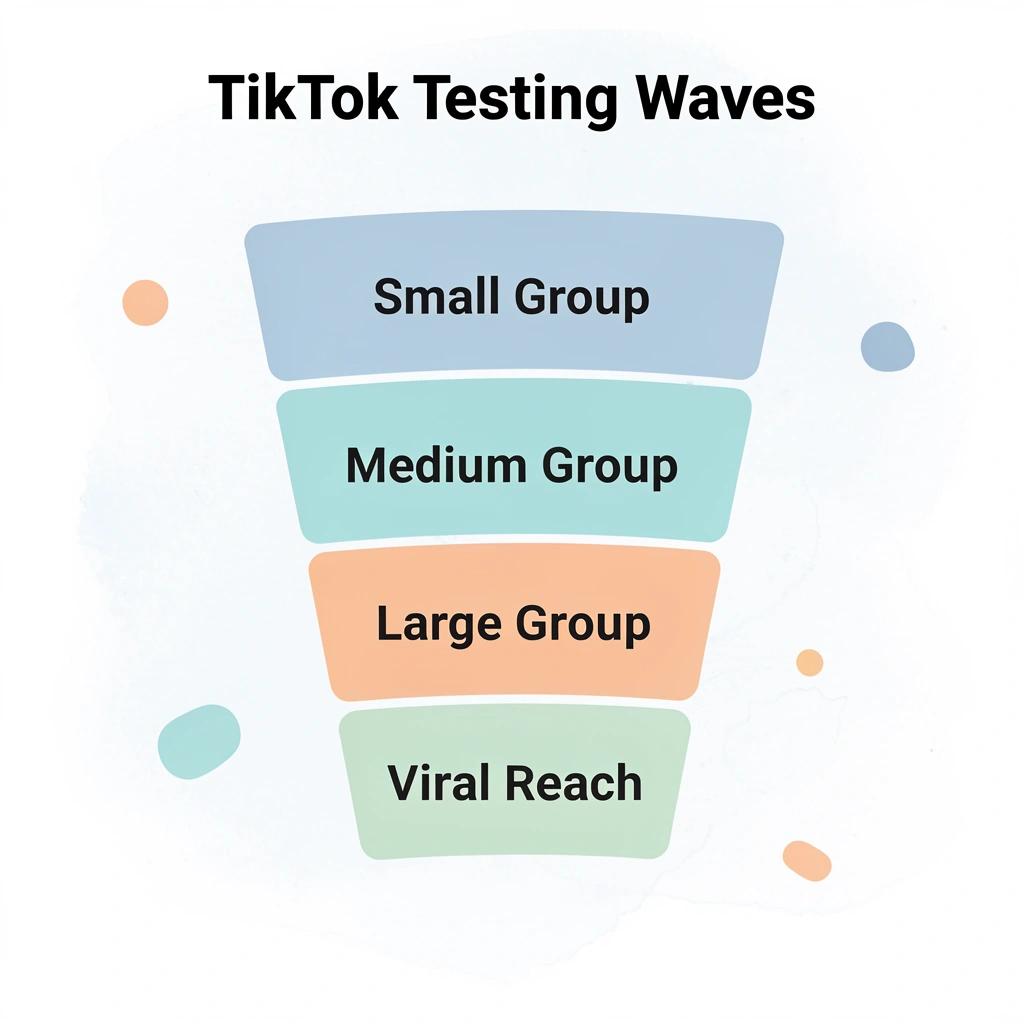 Funnel showing TikTok's progressive testing waves from small to large audiences