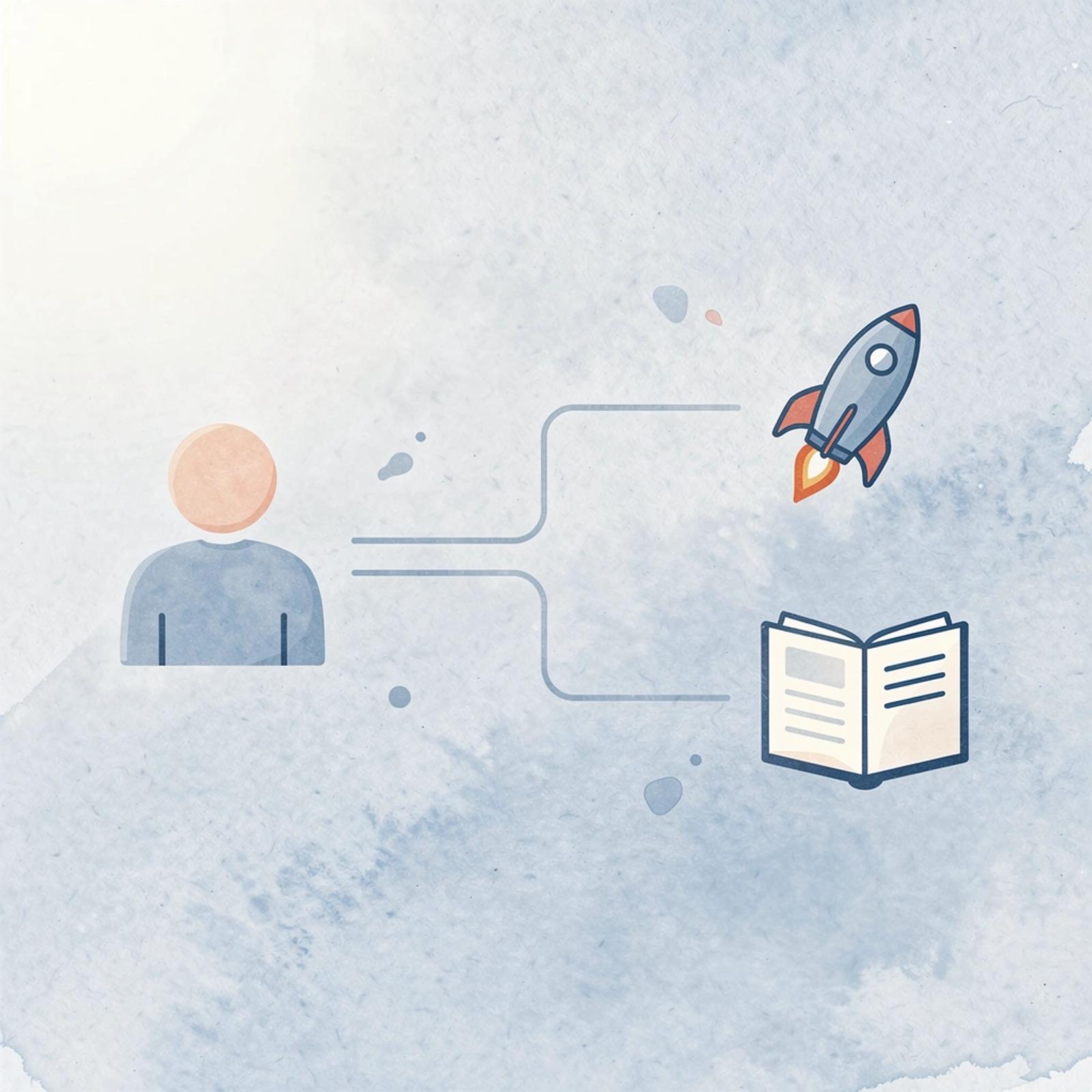 Icon showing manual work splitting into automated systems