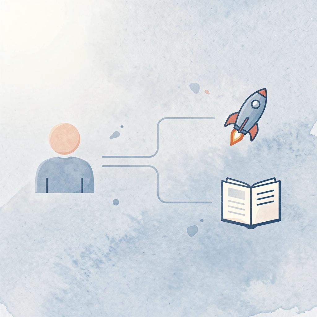 Icon showing manual work splitting into automated systems