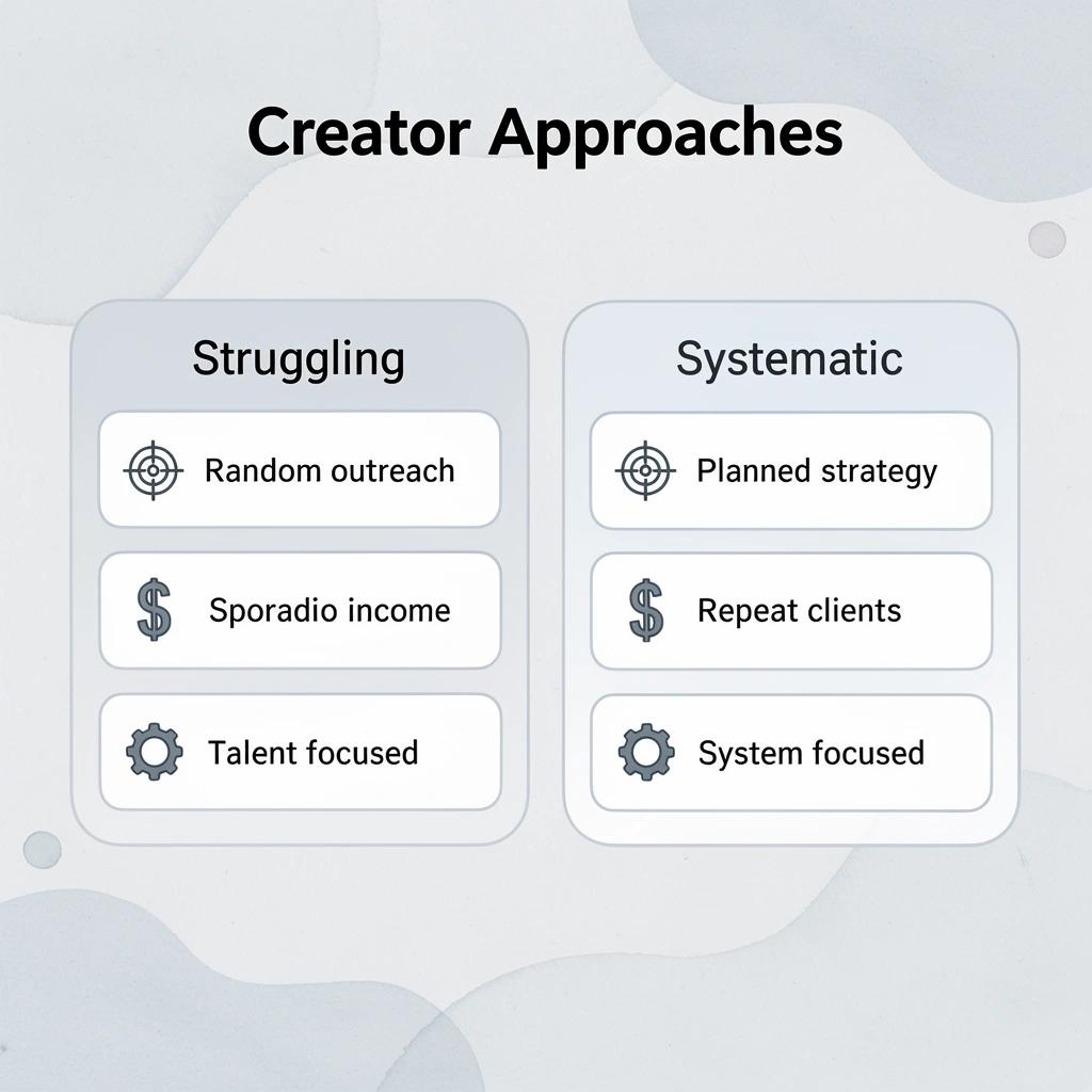 Comparison chart showing struggling creators versus systematic creators