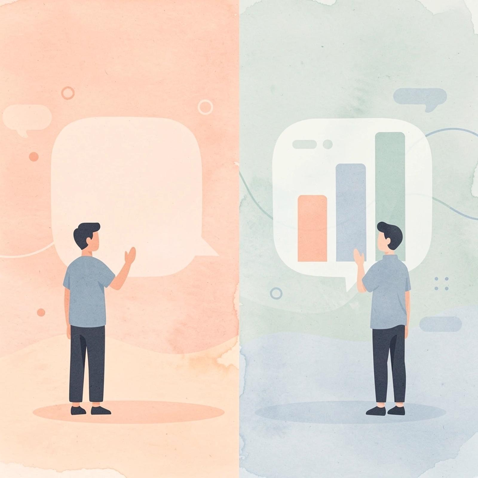 Split scene contrasting vanity metrics with real ROI results