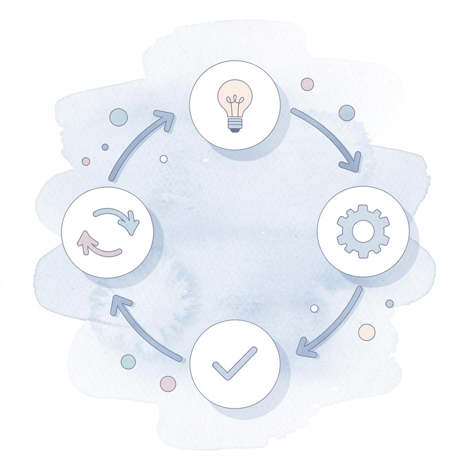 Circular process showing testing cycle of variation, validation, discovery, and amplification
