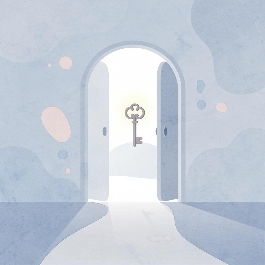 Scene of an open gateway revealing a bright opportunity, symbolizing the decision to start earning with content