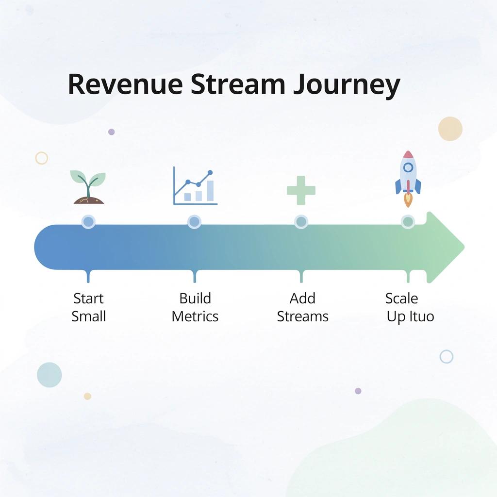 Progression showing creator monetization journey from start to scale
