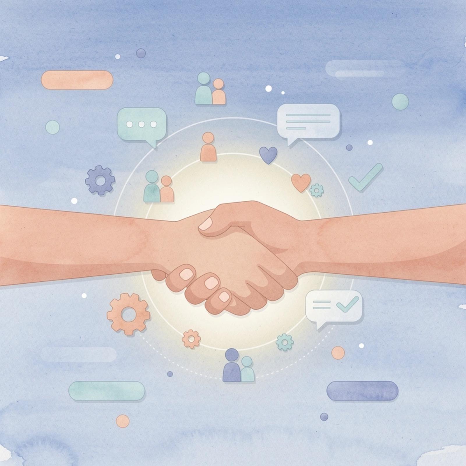 Scene illustration of a creator and brand connecting through an influencer marketing platform