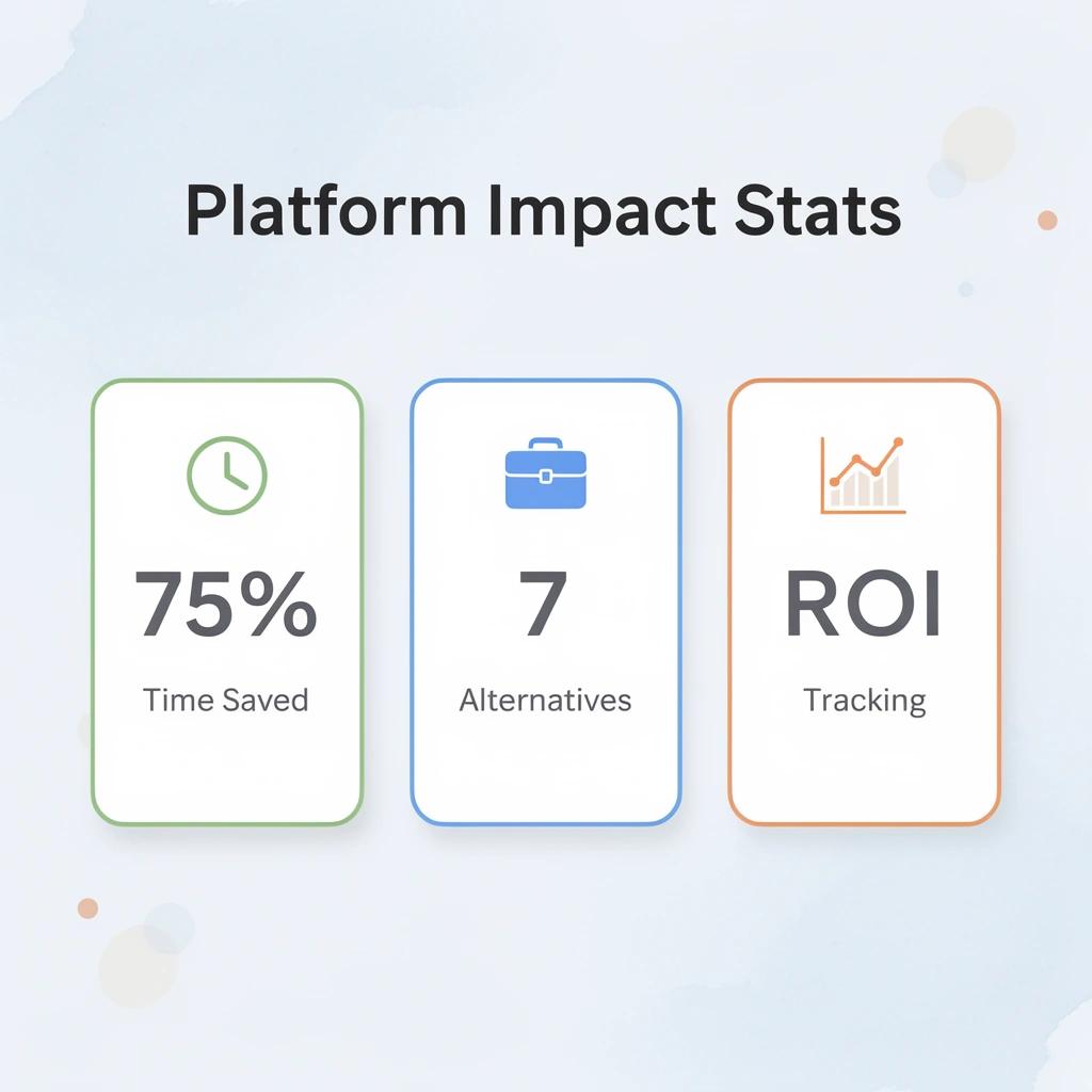 Statistics showing platform benefits and alternatives count