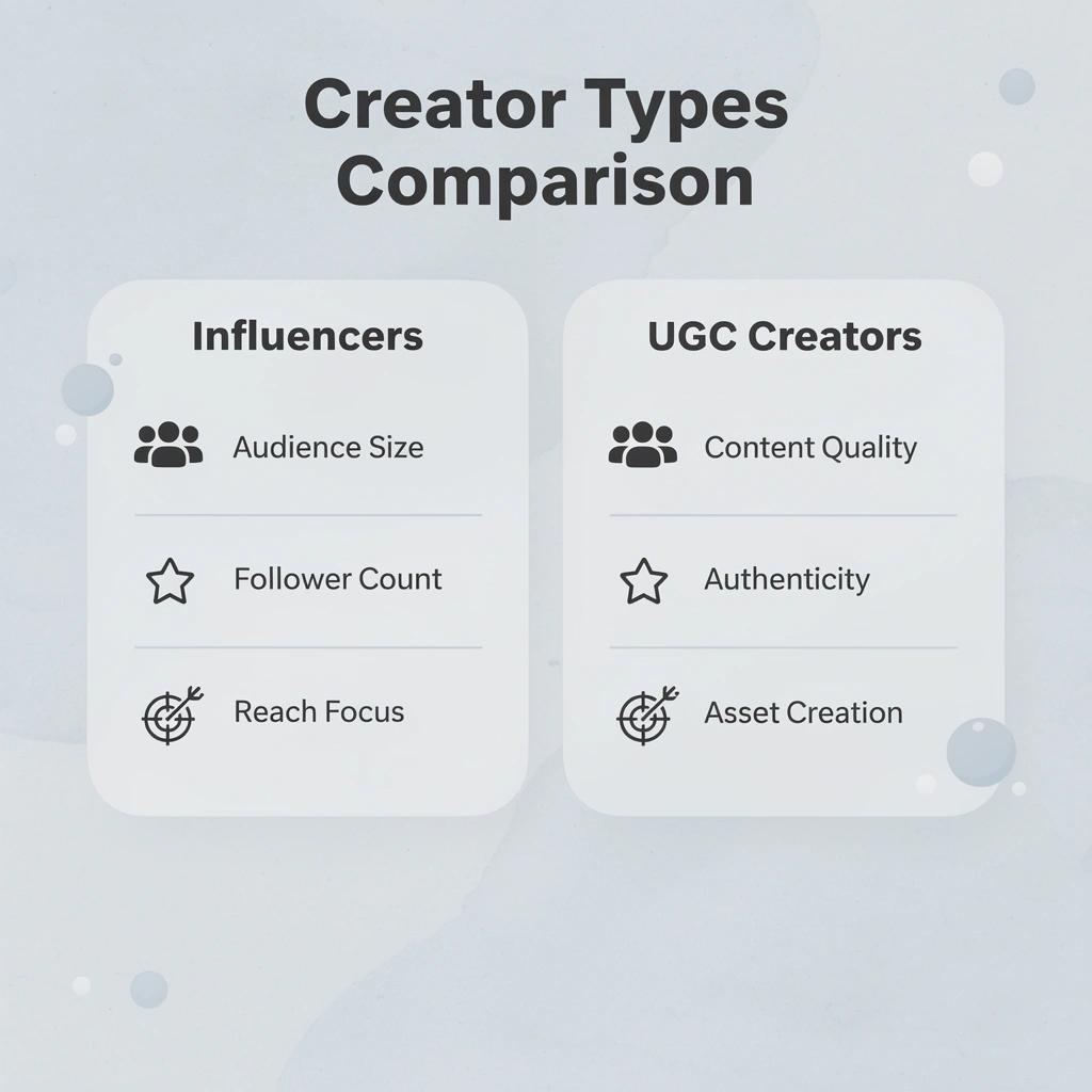 Comparison chart between influencers and UGC creators