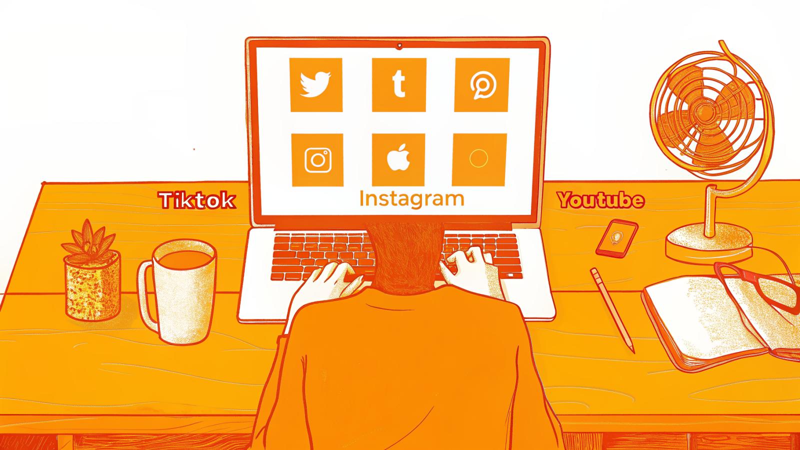 Creator at laptop coordinating multiple income streams across TikTok, Instagram, and YouTube simultaneously