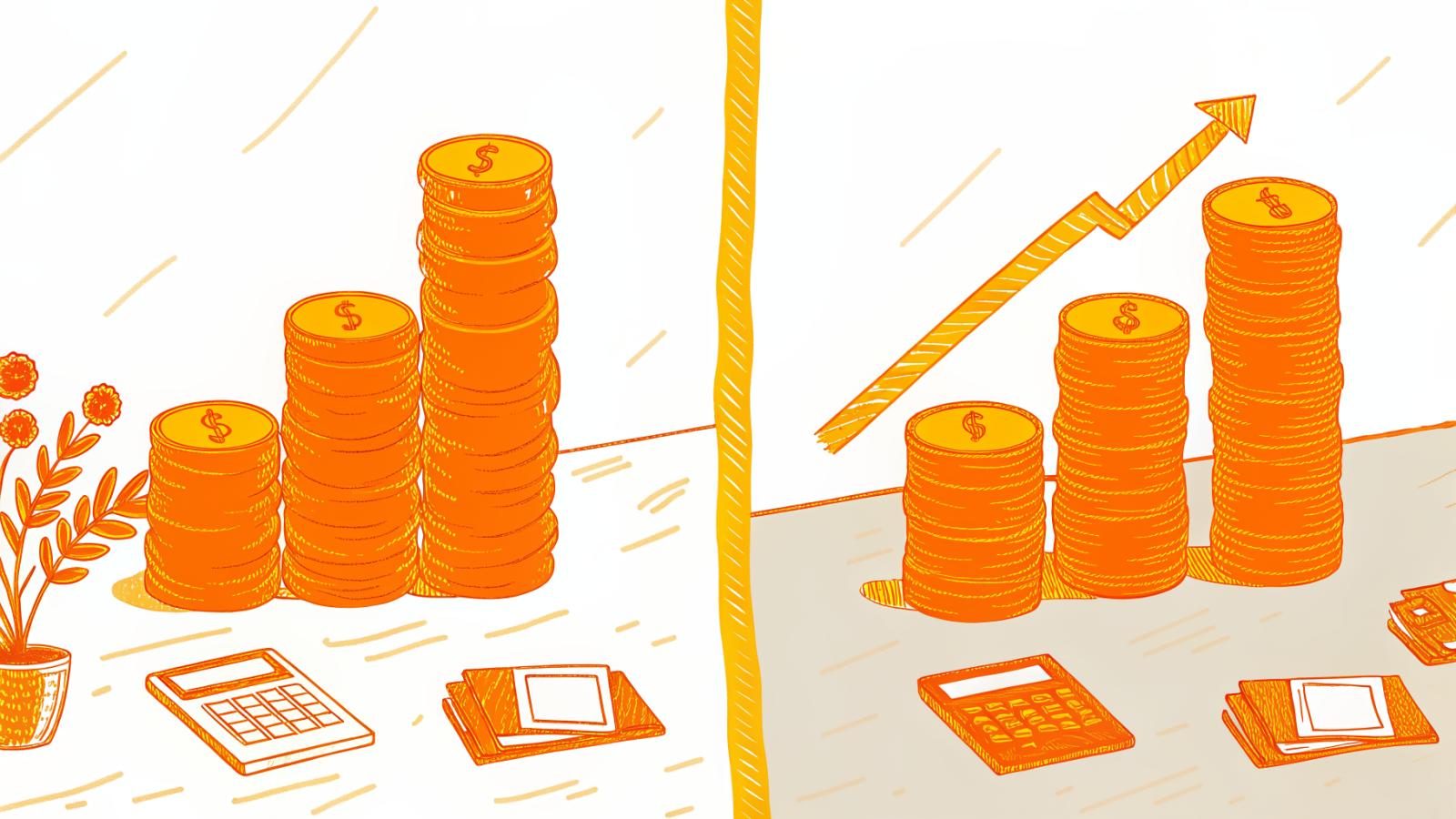 flat fee coin stack versus rising CPM performance pay bar chart for UGC creators