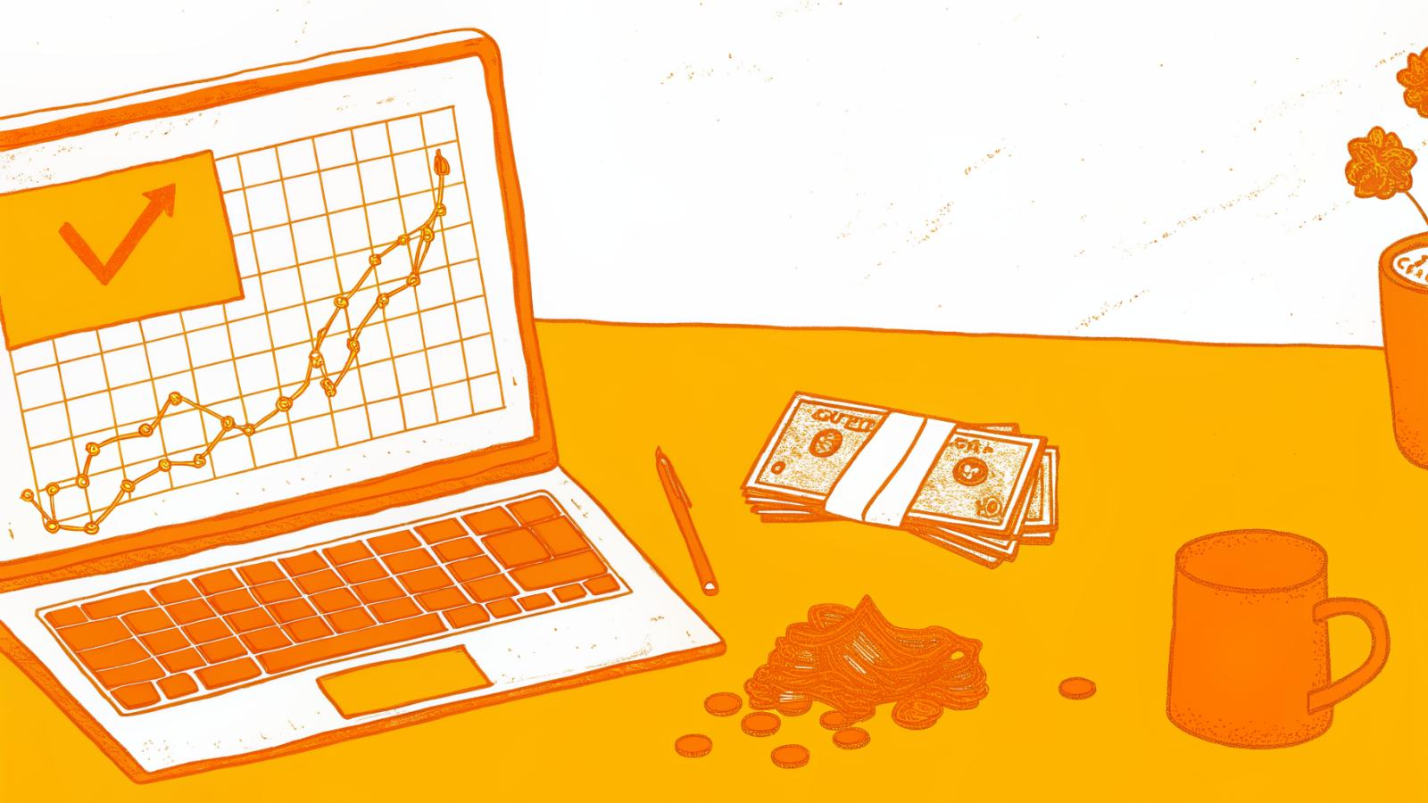 Marketer's desk showing scheduled posts alongside flat analytics and wasted spend