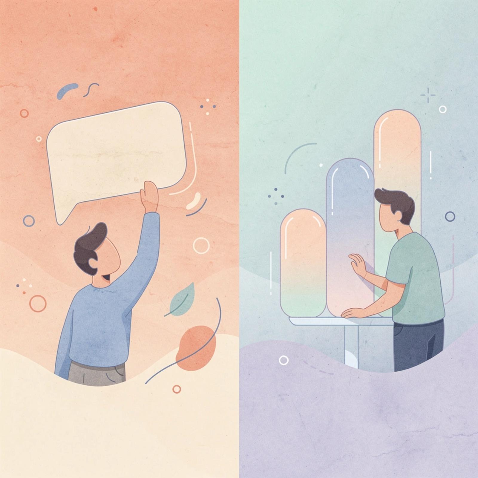  Split scene illustration showing contrast between public and private Instagram content