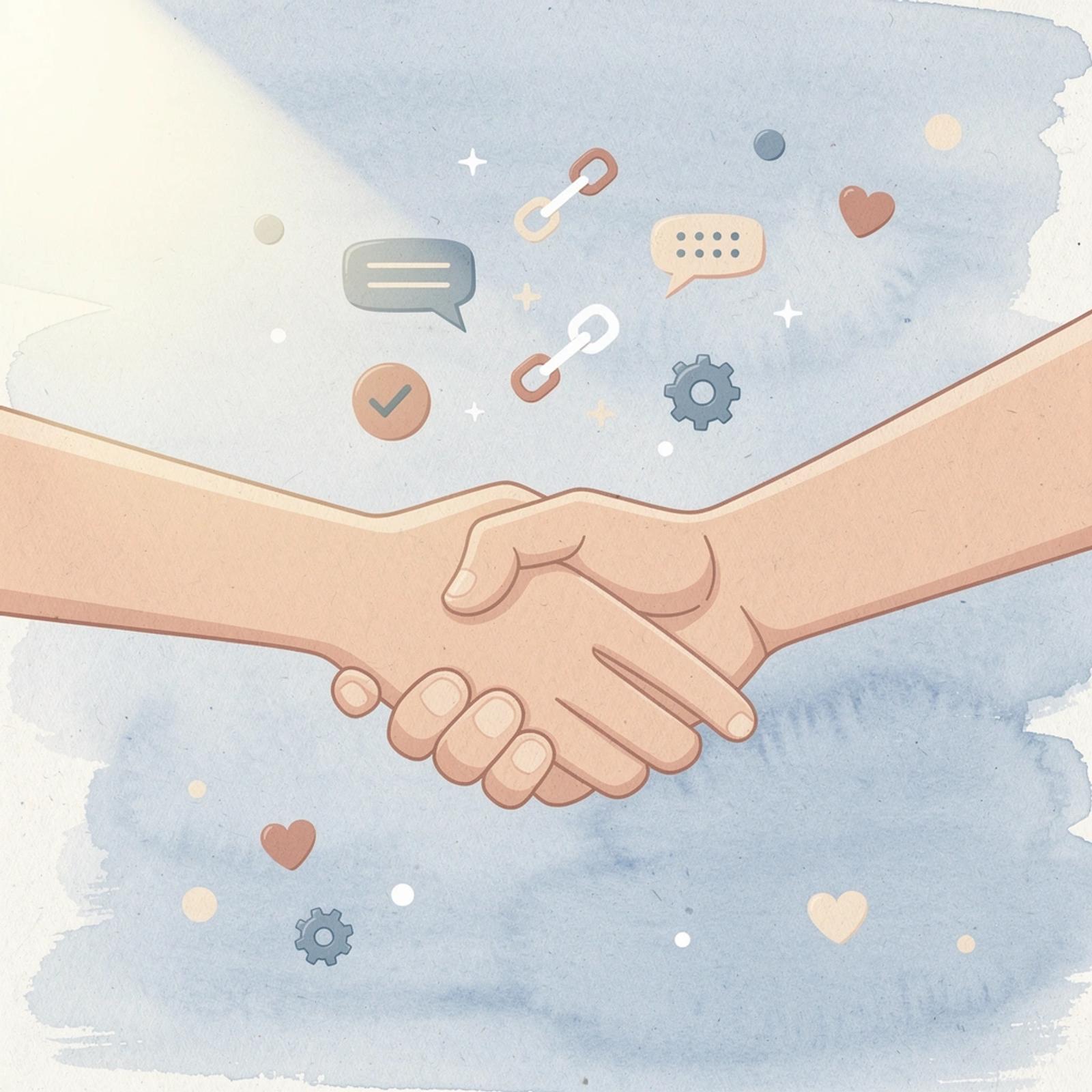 Scene illustration of creator and brand partnership handshake