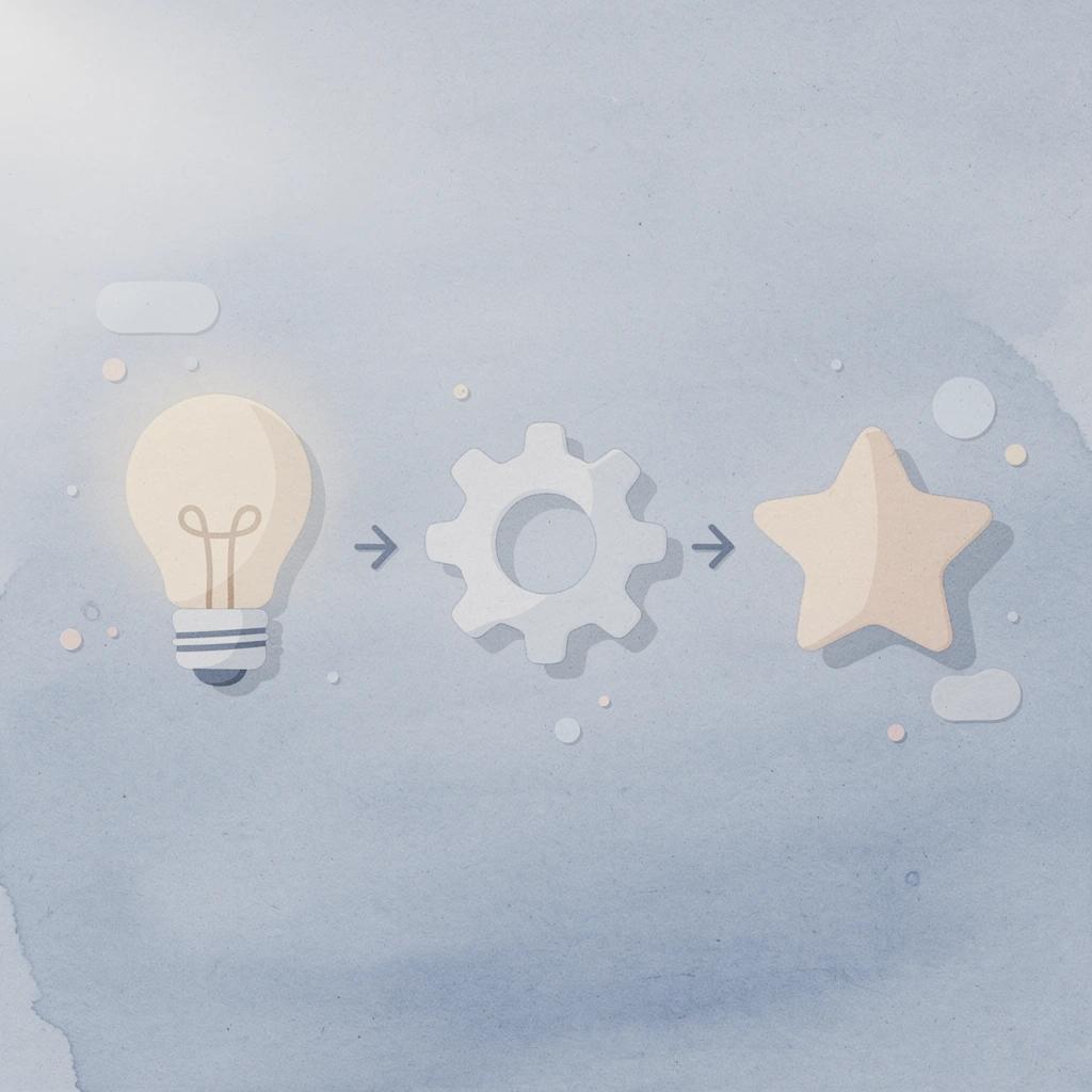 Three icons showing the rapid testing process from idea to growth