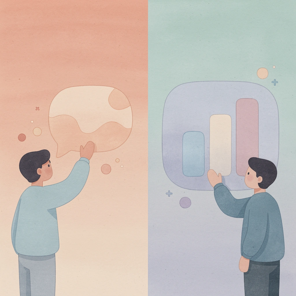 Split scene illustration comparing influencer marketing approach versus content production approach